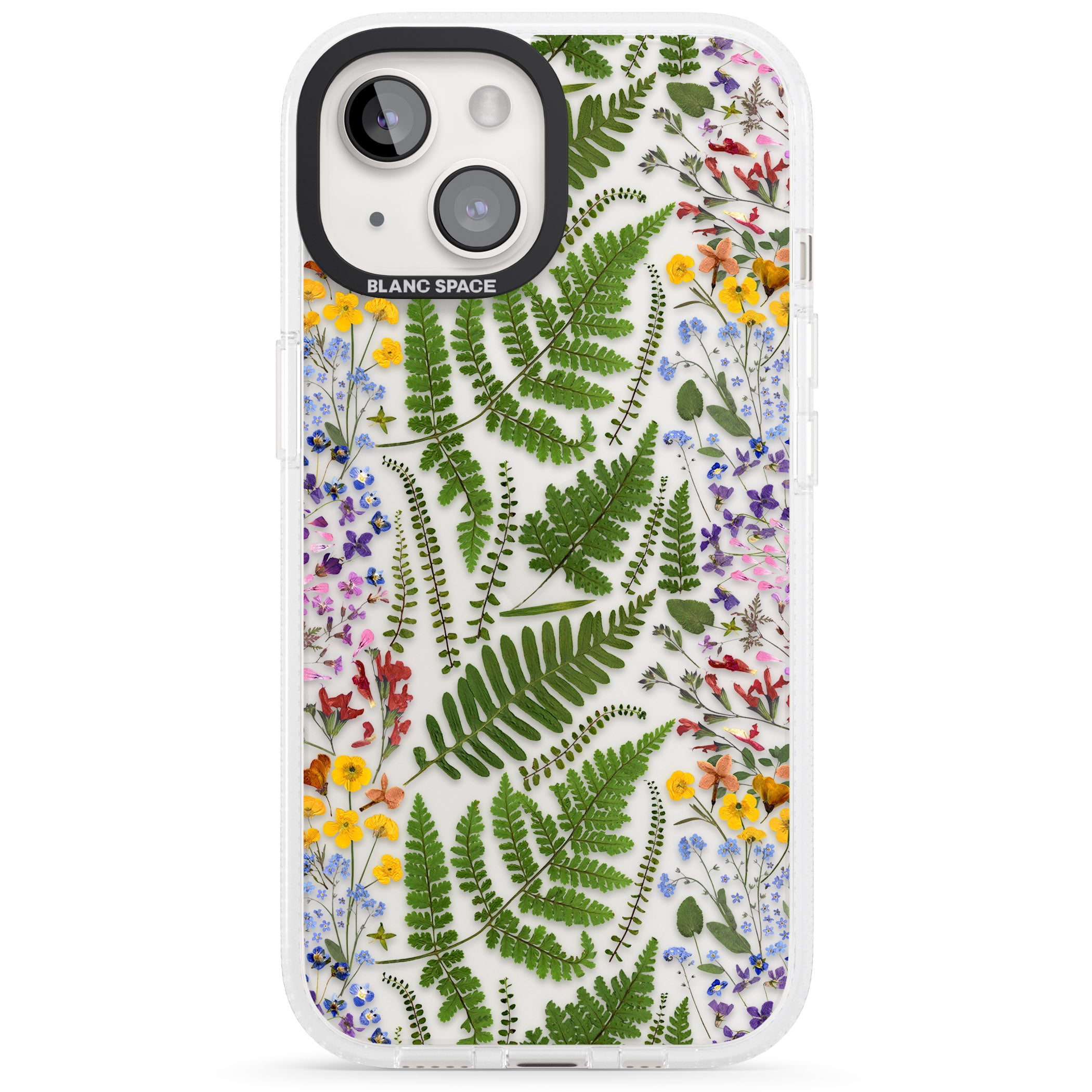 Busy Floral and Fern Design iPhone 15 / 14 / 13 Clear Case Impact Air - Blanc Space