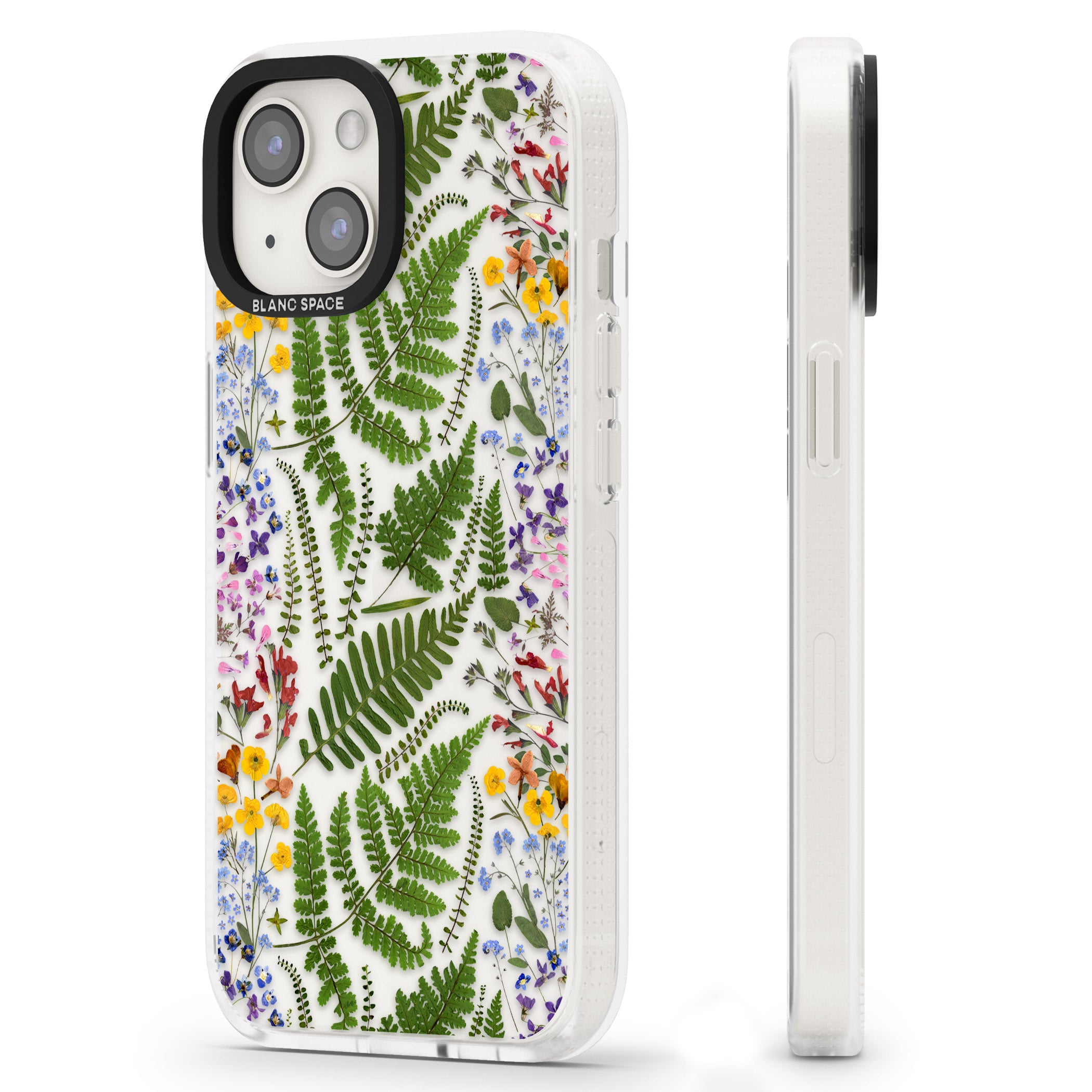 Busy Floral and Fern Design iPhone 15 / 14 / 13 Clear Case Impact Air - Blanc Space