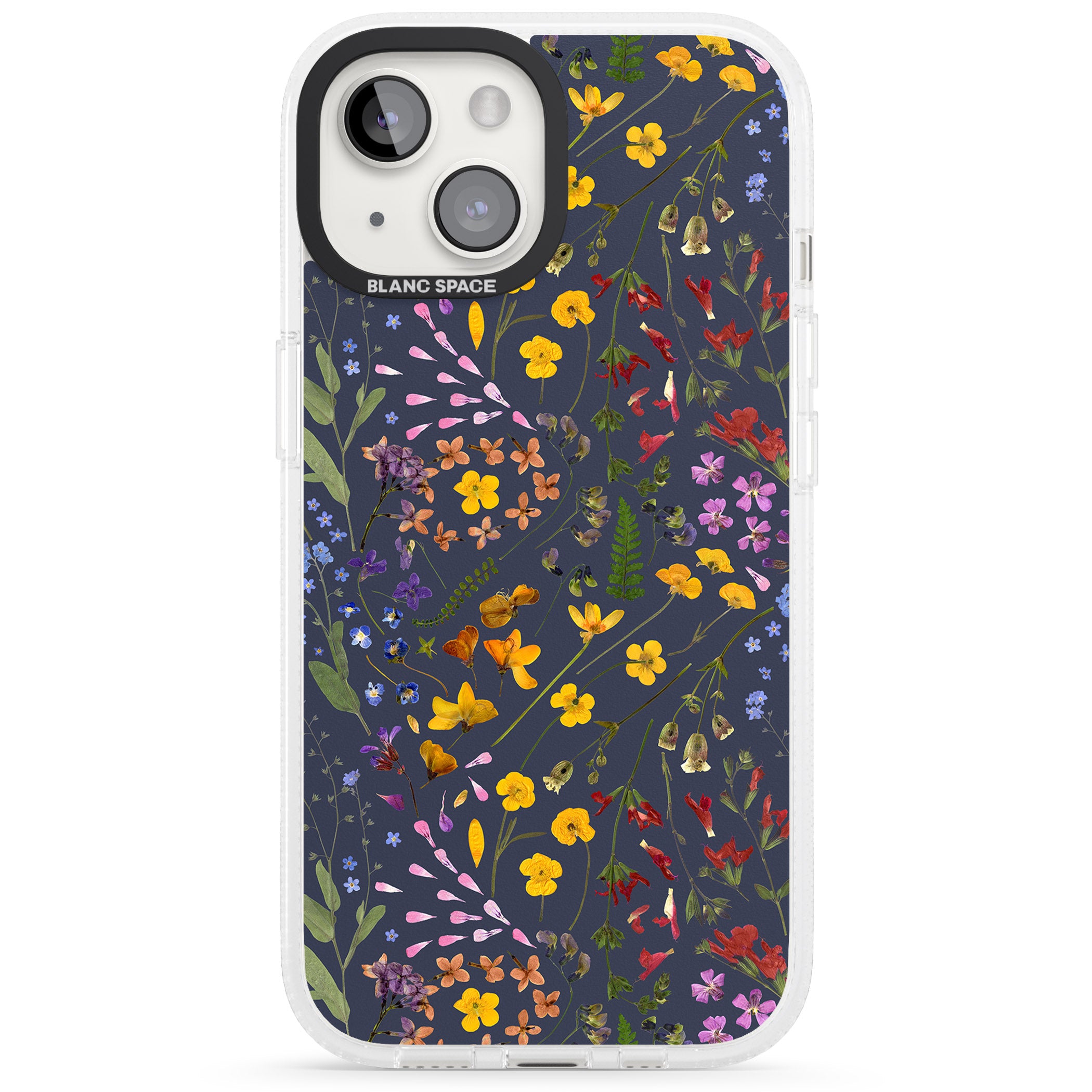 Wildflower & Leaves Cluster Design - Navy iPhone 15 / 14 / 13 Clear Case Impact Air - Blanc Space
