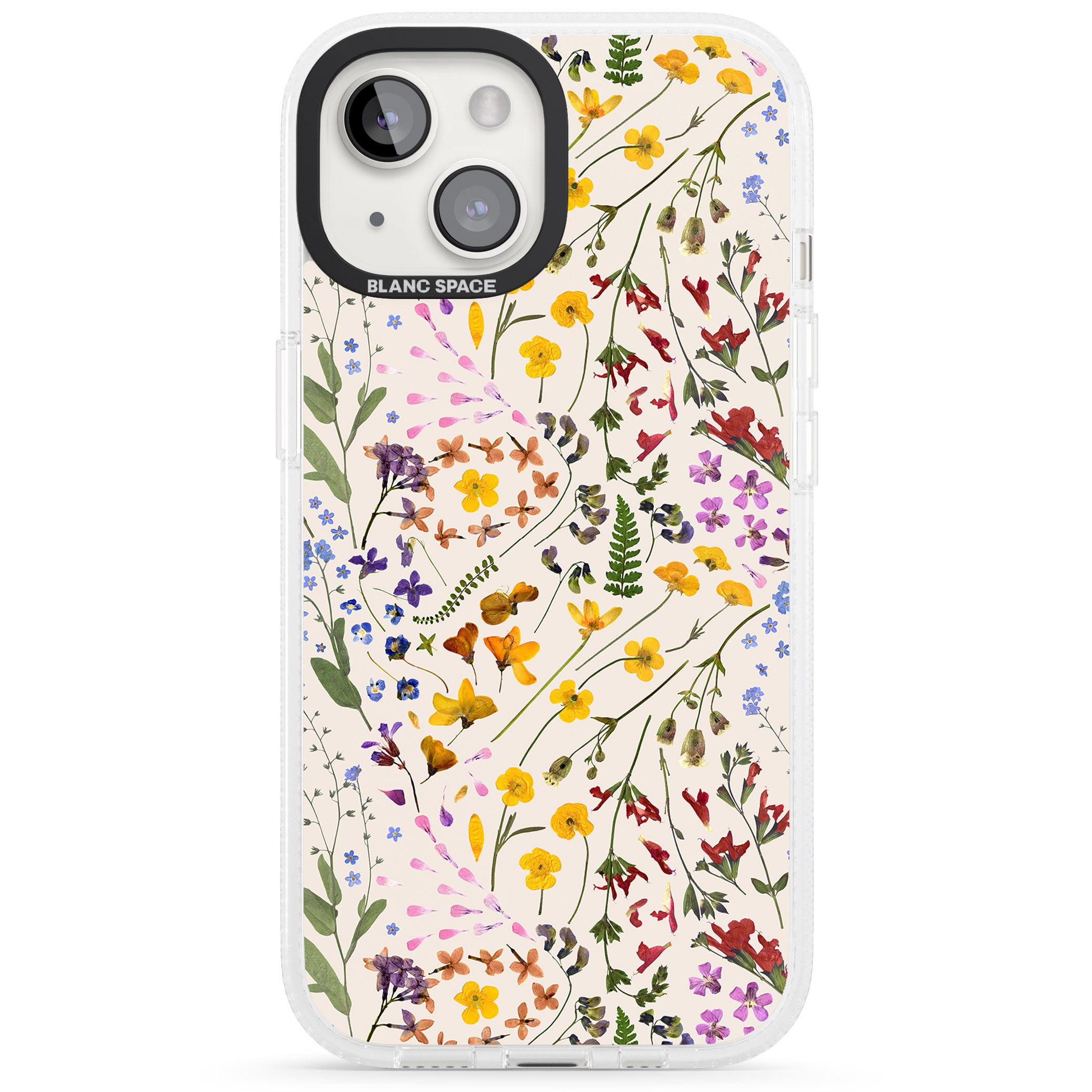 Wildflower & Leaves Cluster Design - Cream iPhone 15 / 14 / 13 Clear Case Impact Air - Blanc Space