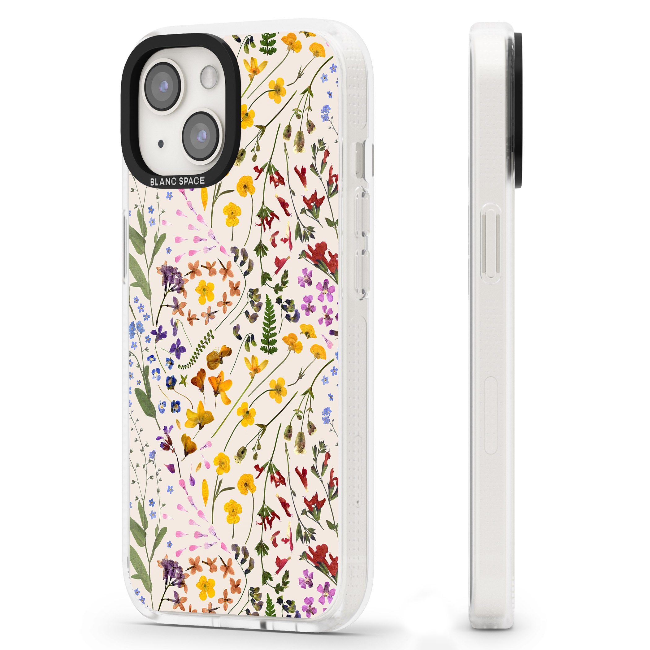 Wildflower & Leaves Cluster Design - Cream iPhone 15 / 14 / 13 Clear Case Impact Air - Blanc Space
