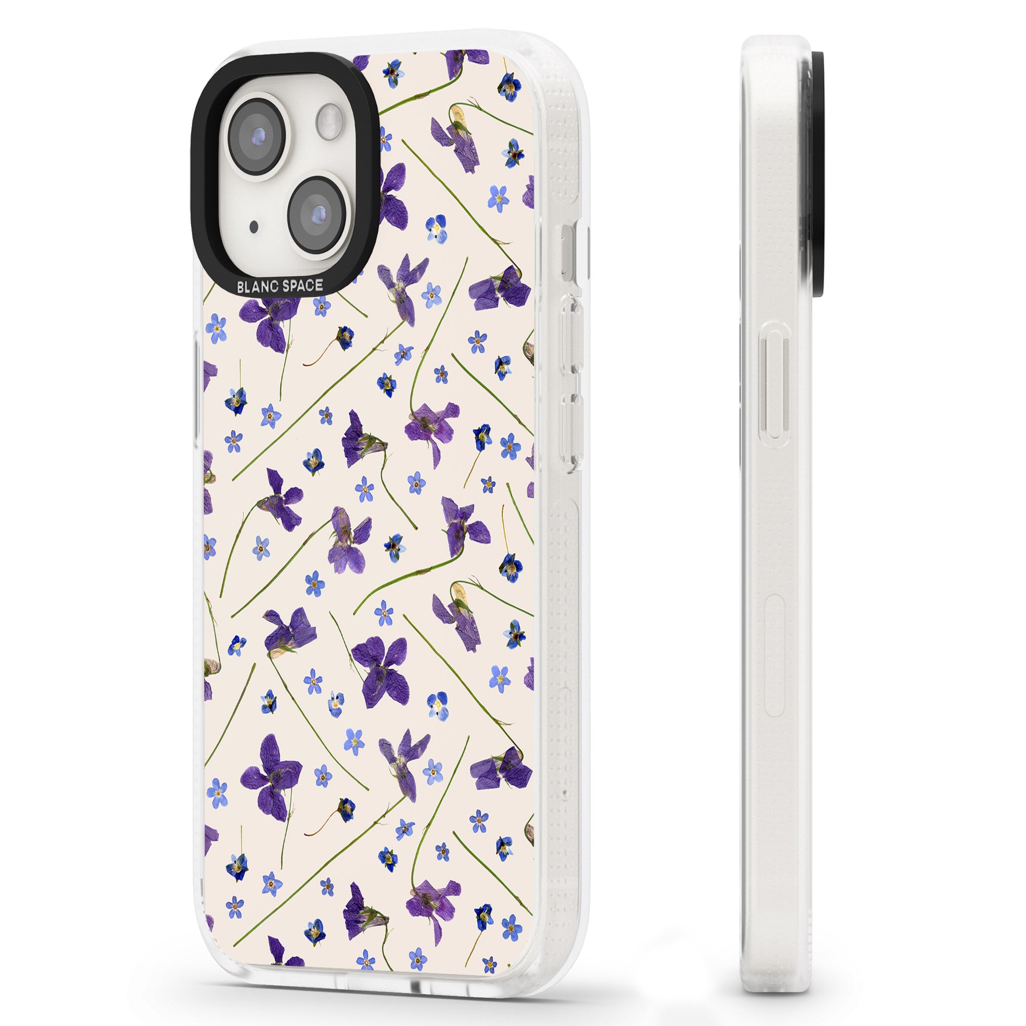 Violet Floral Pattern Design - Cream iPhone 15 / 14 / 13 Clear Case Impact Air - Blanc Space