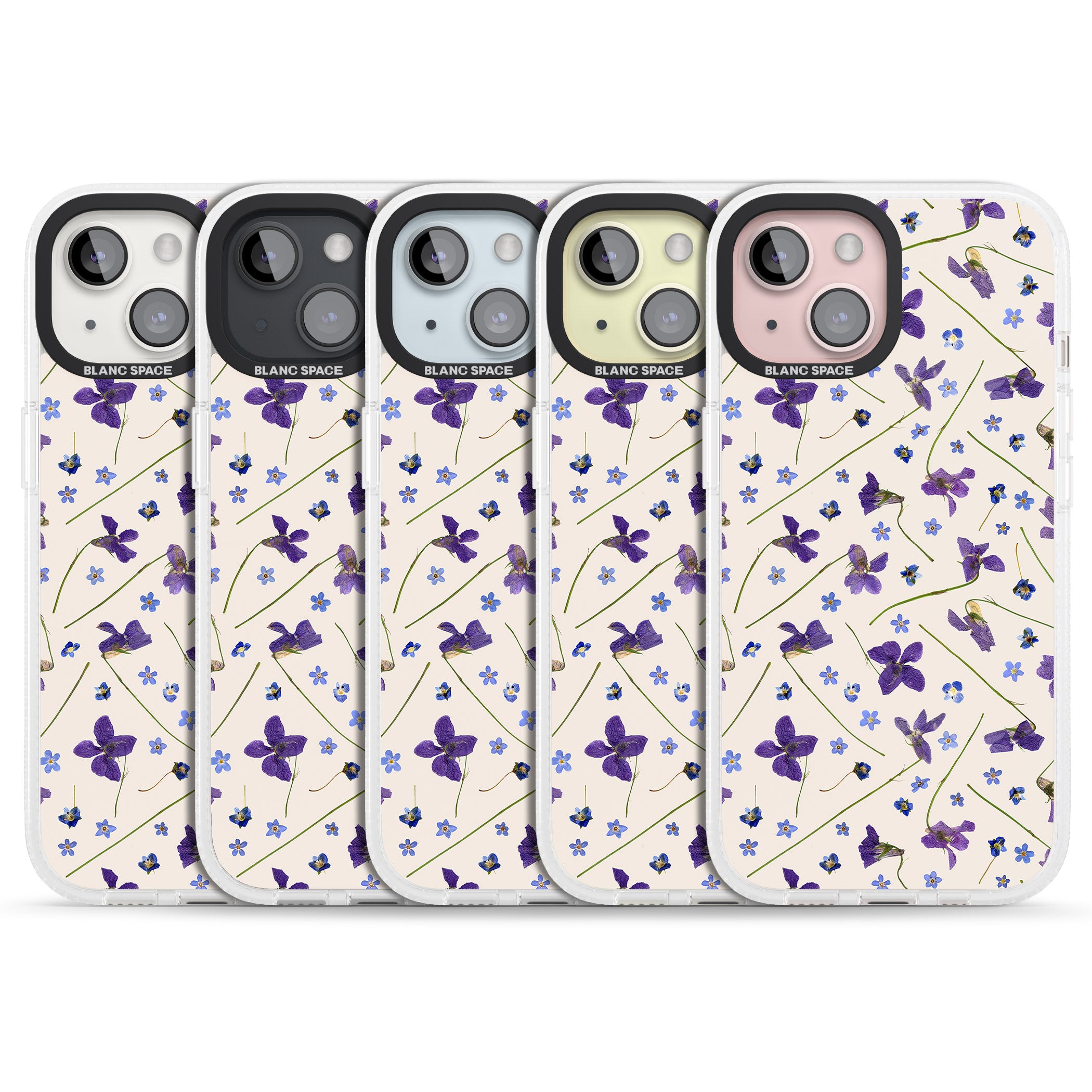 Violet Floral Pattern Design - Cream iPhone 15 / 14 / 13 Clear Case Impact Air - Blanc Space