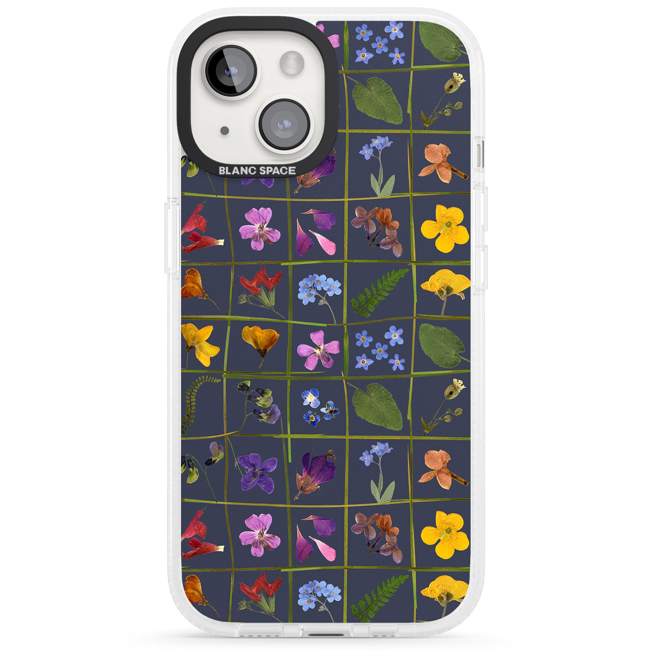 Wildflower Grid Boxes Pattern - Navy iPhone 15 / 14 / 13 Clear Case Impact Air - Blanc Space