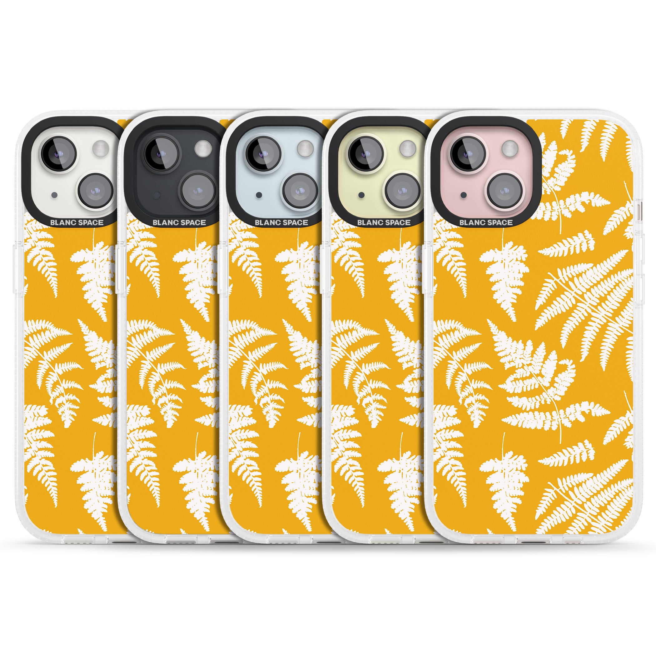 Fern Pattern on Yellow iPhone 15 / 14 / 13 Clear Case Impact Air - Blanc Space
