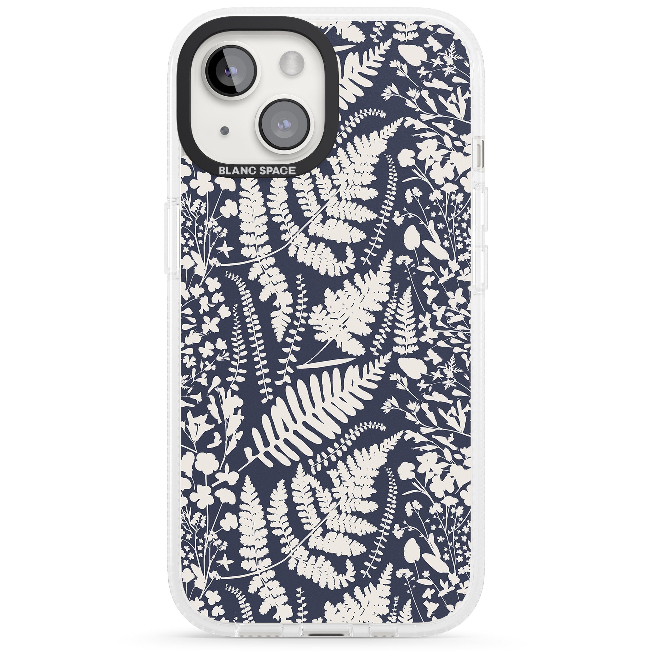 Wildflowers and Ferns on Navy iPhone 15 / 14 / 13 Clear Case Impact Air - Blanc Space