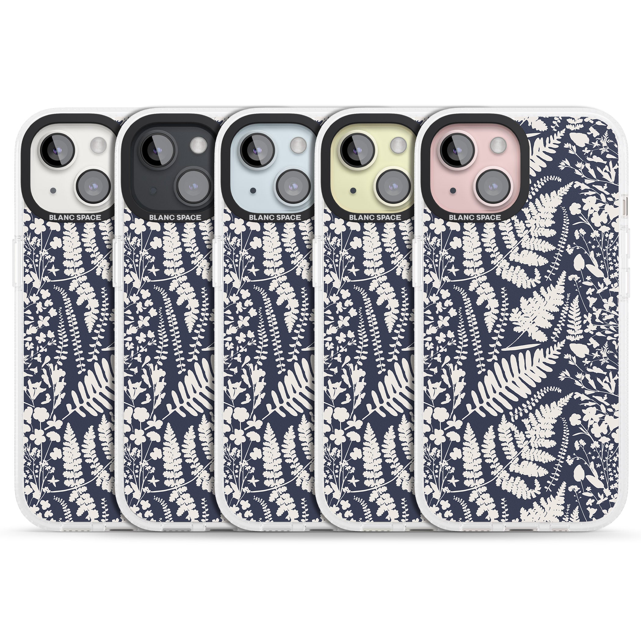 Wildflowers and Ferns on Navy iPhone 15 / 14 / 13 Clear Case Impact Air - Blanc Space