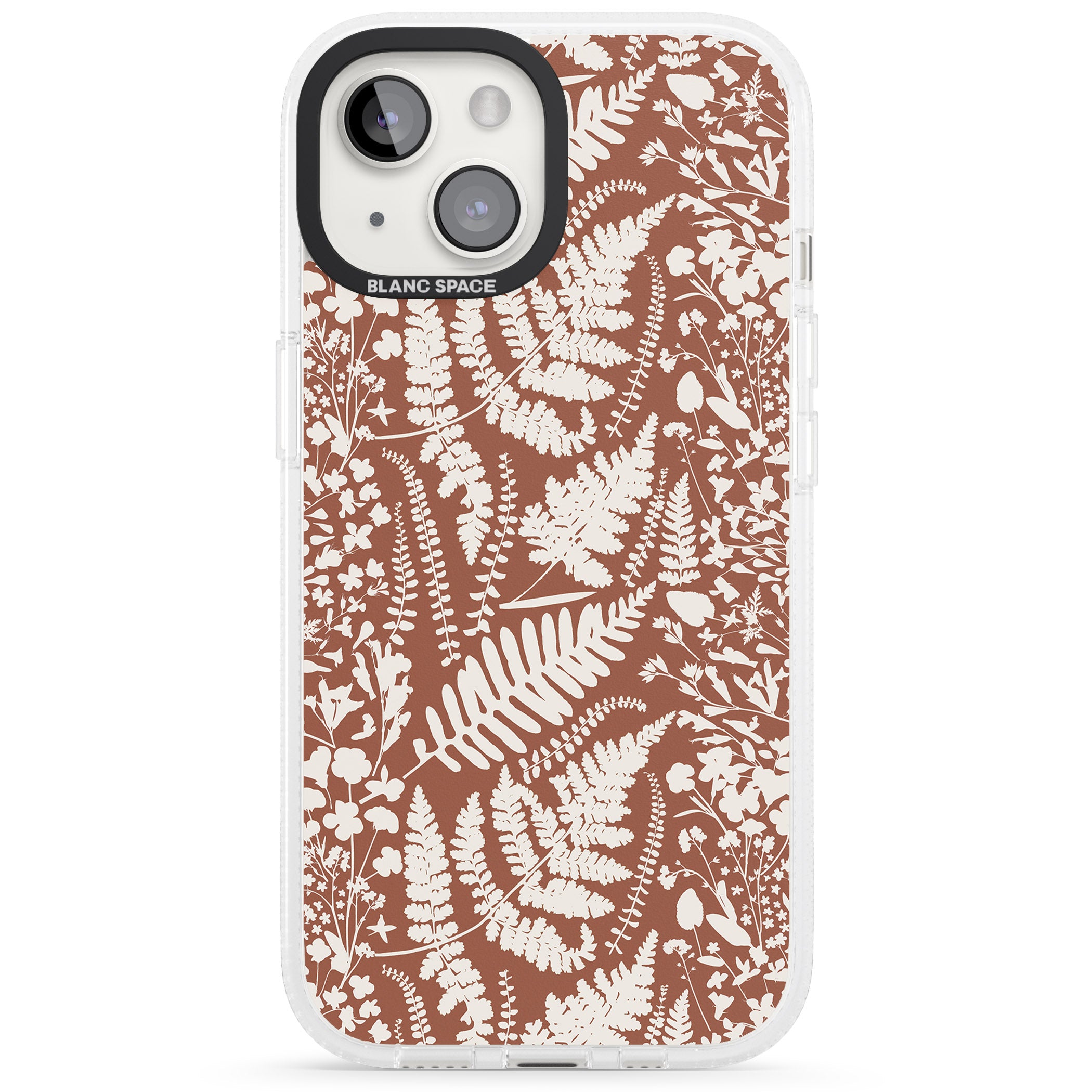 Wildflowers and Ferns on Terracotta iPhone 15 / 14 / 13 Clear Case Impact Air - Blanc Space
