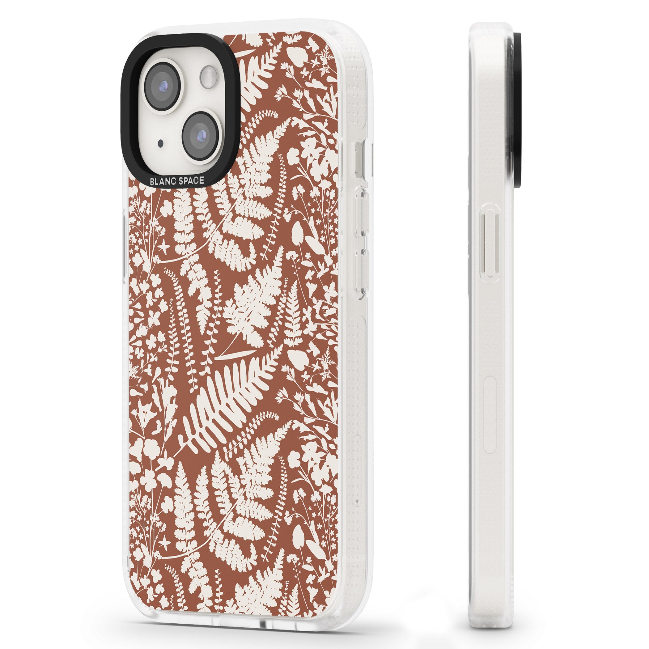 Wildflowers and Ferns on Terracotta iPhone 15 / 14 / 13 Clear Case Impact Air - Blanc Space