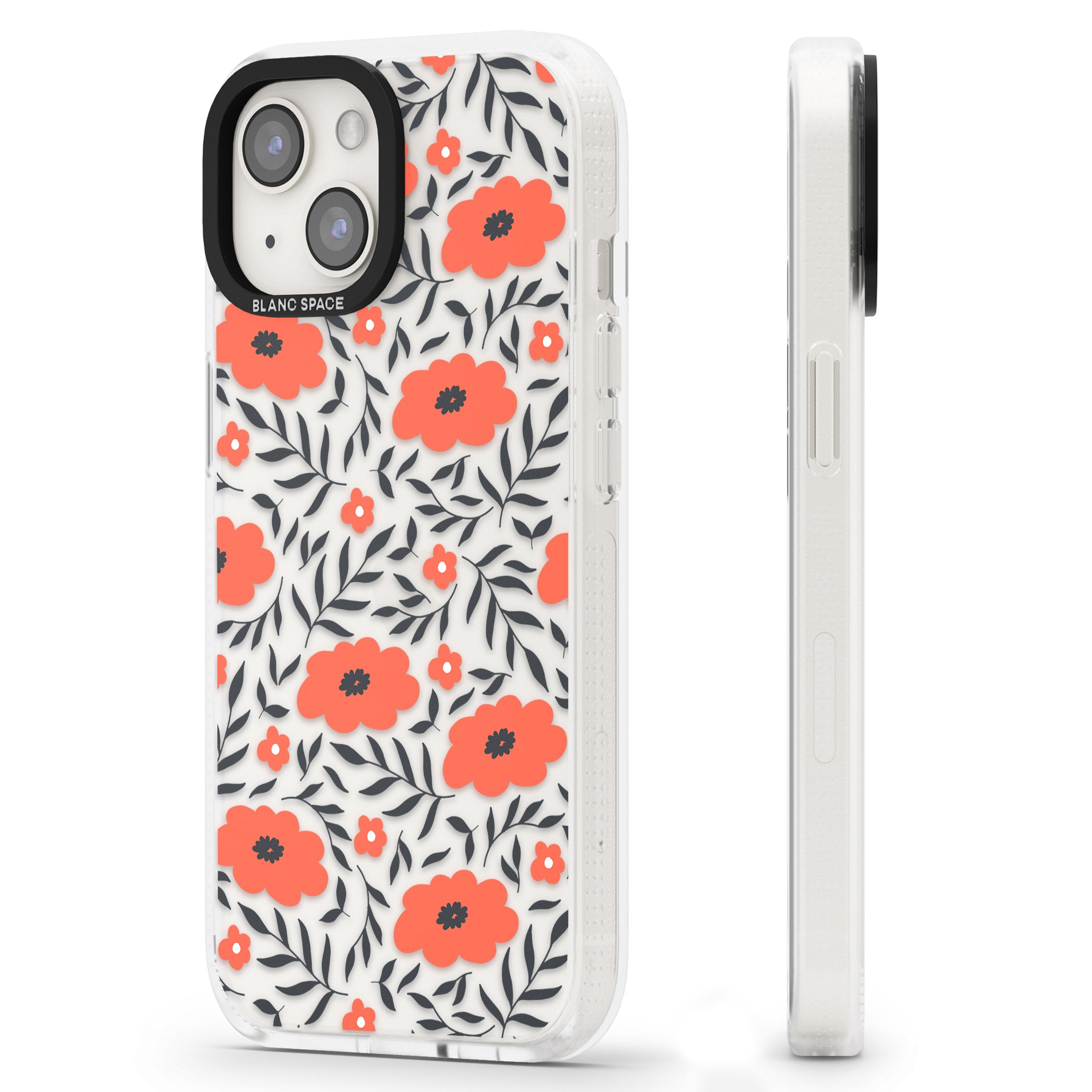 Red Poppy Transparent Floral iPhone 15 / 14 / 13 Clear Case Impact Air - Blanc Space