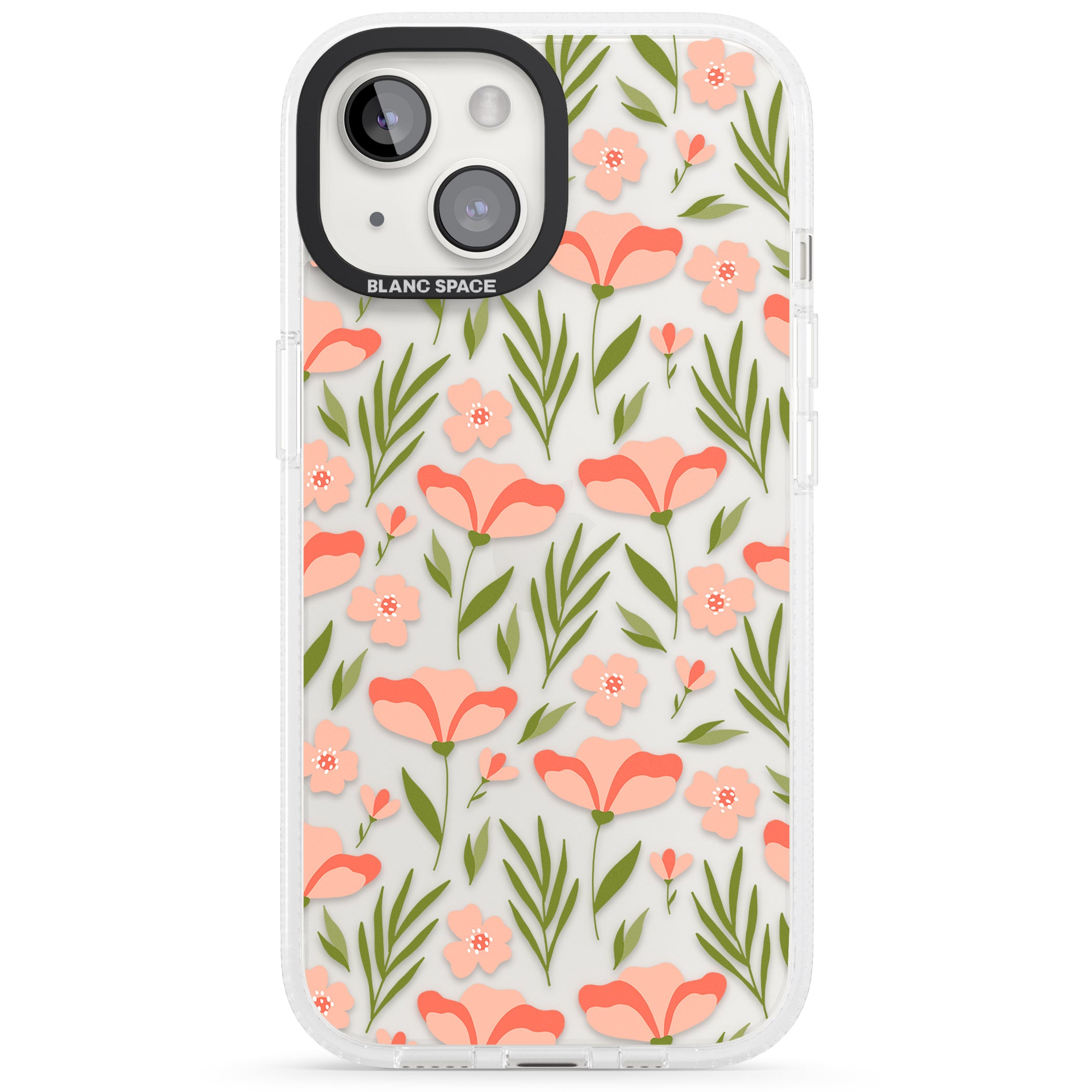 Pink Petals Transparent Floral iPhone 15 / 14 / 13 Clear Case Impact Air - Blanc Space