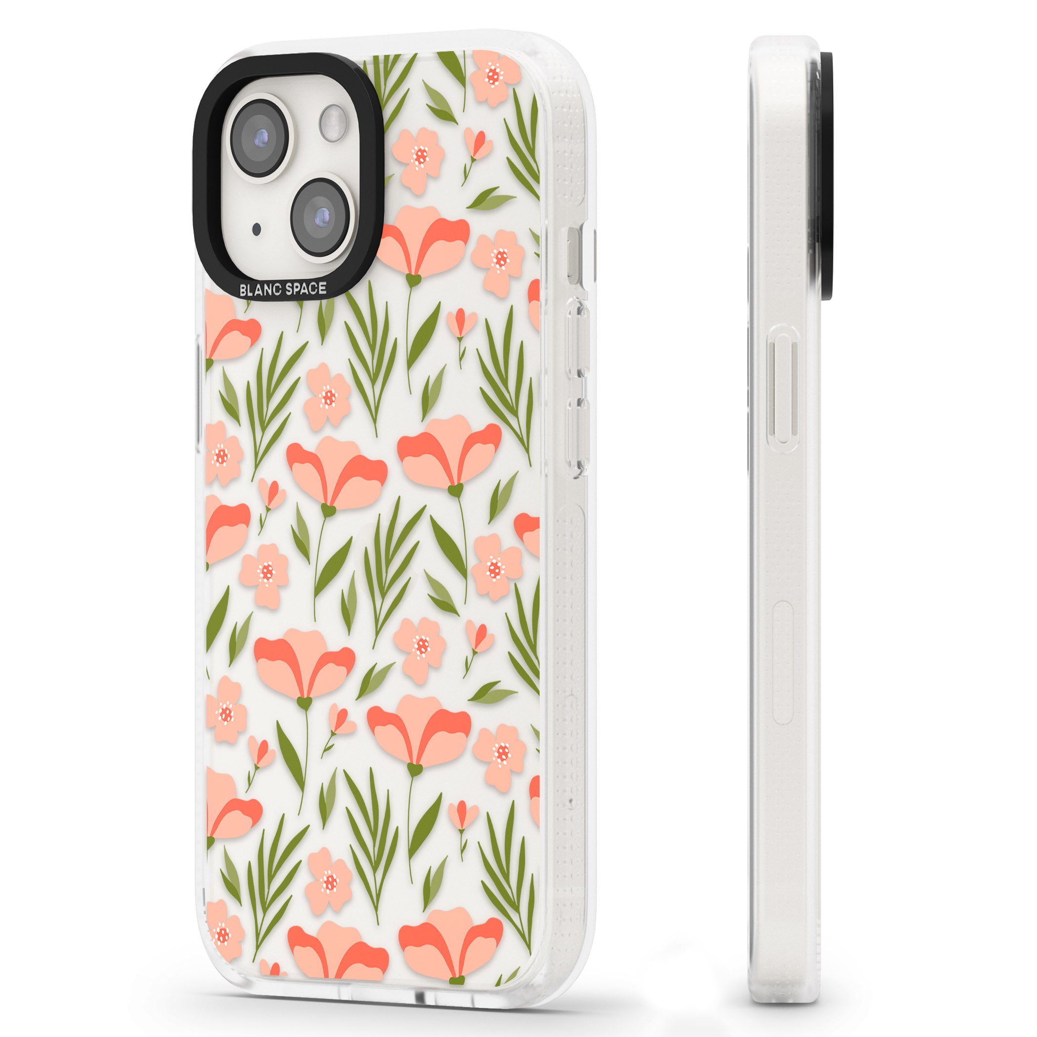 Pink Petals Transparent Floral iPhone 15 / 14 / 13 Clear Case Impact Air - Blanc Space