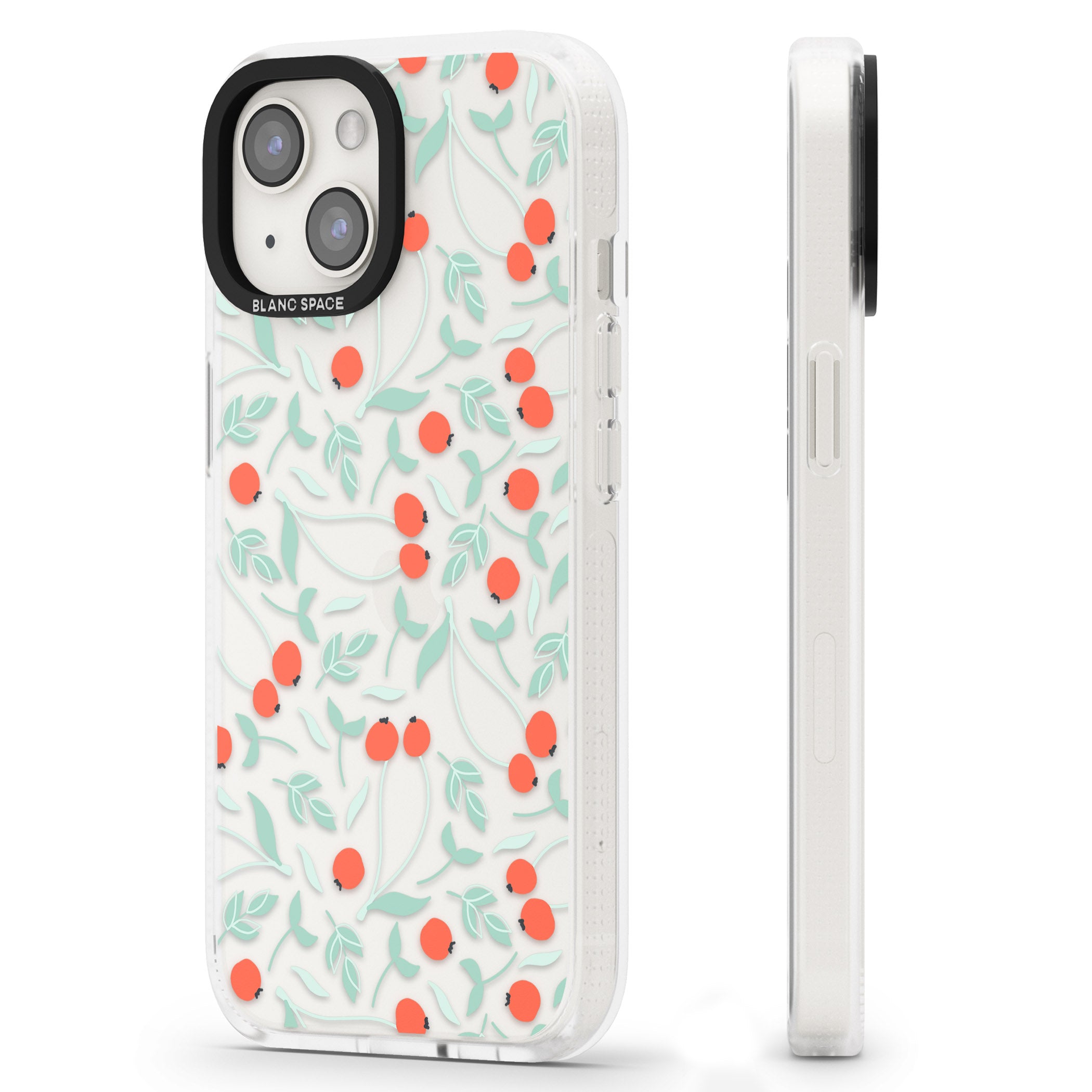 Red Berries Transparent Floral iPhone 15 / 14 / 13 Clear Case Impact Air - Blanc Space