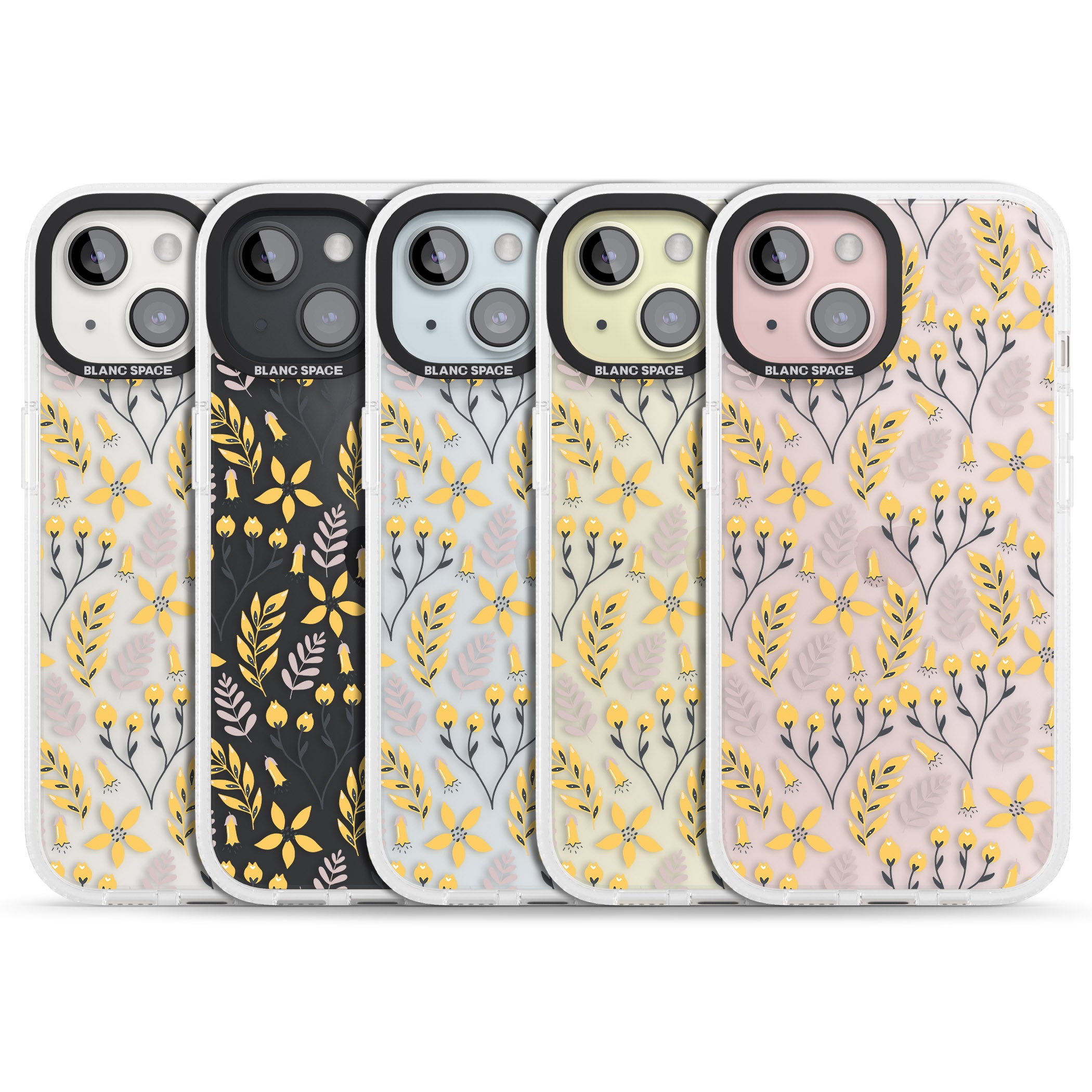 Yellow Leaves Transparent Floral iPhone 15 / 14 / 13 Clear Case Impact Air - Blanc Space