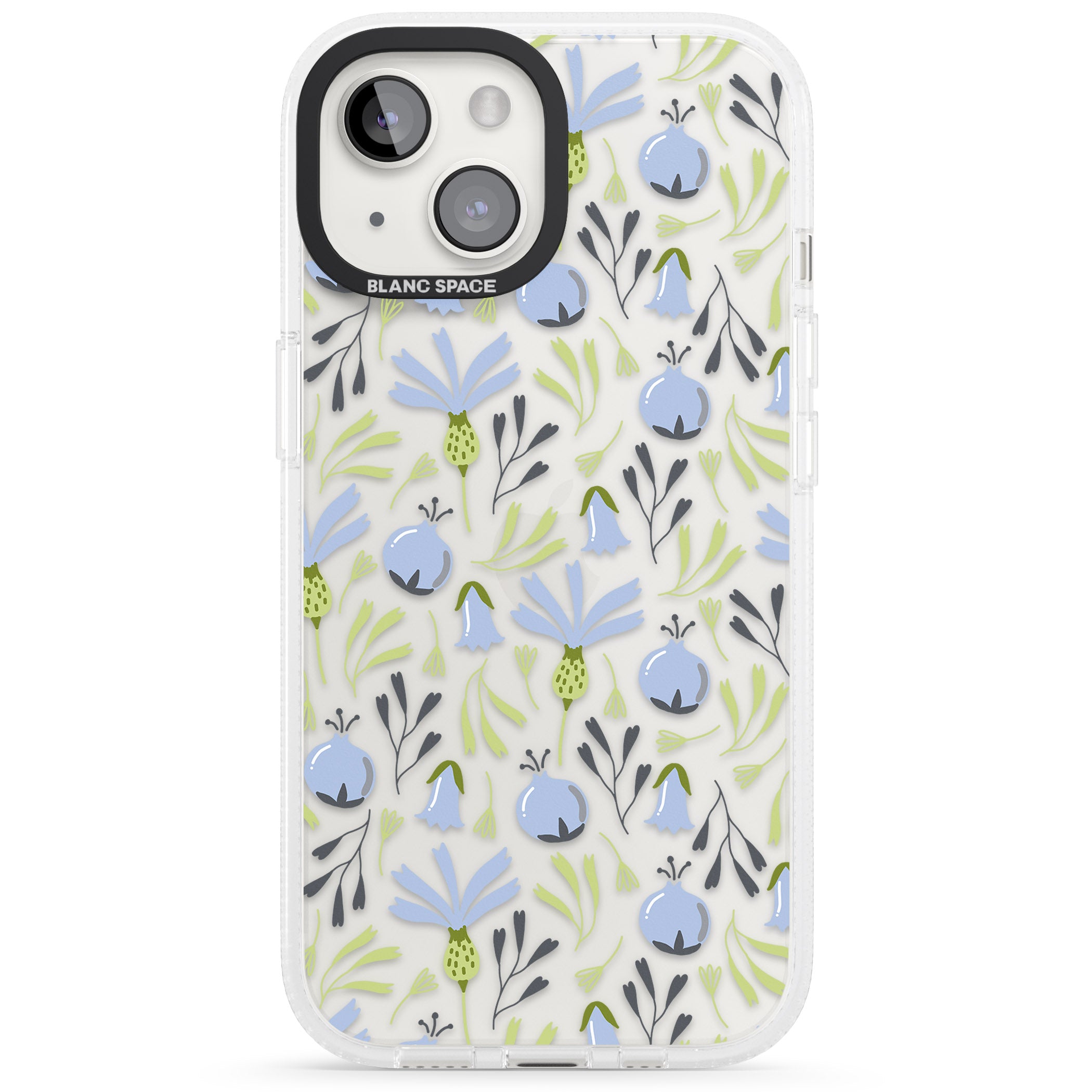 Blue Flora Transparent Floral iPhone 15 / 14 / 13 Clear Case Impact Air - Blanc Space