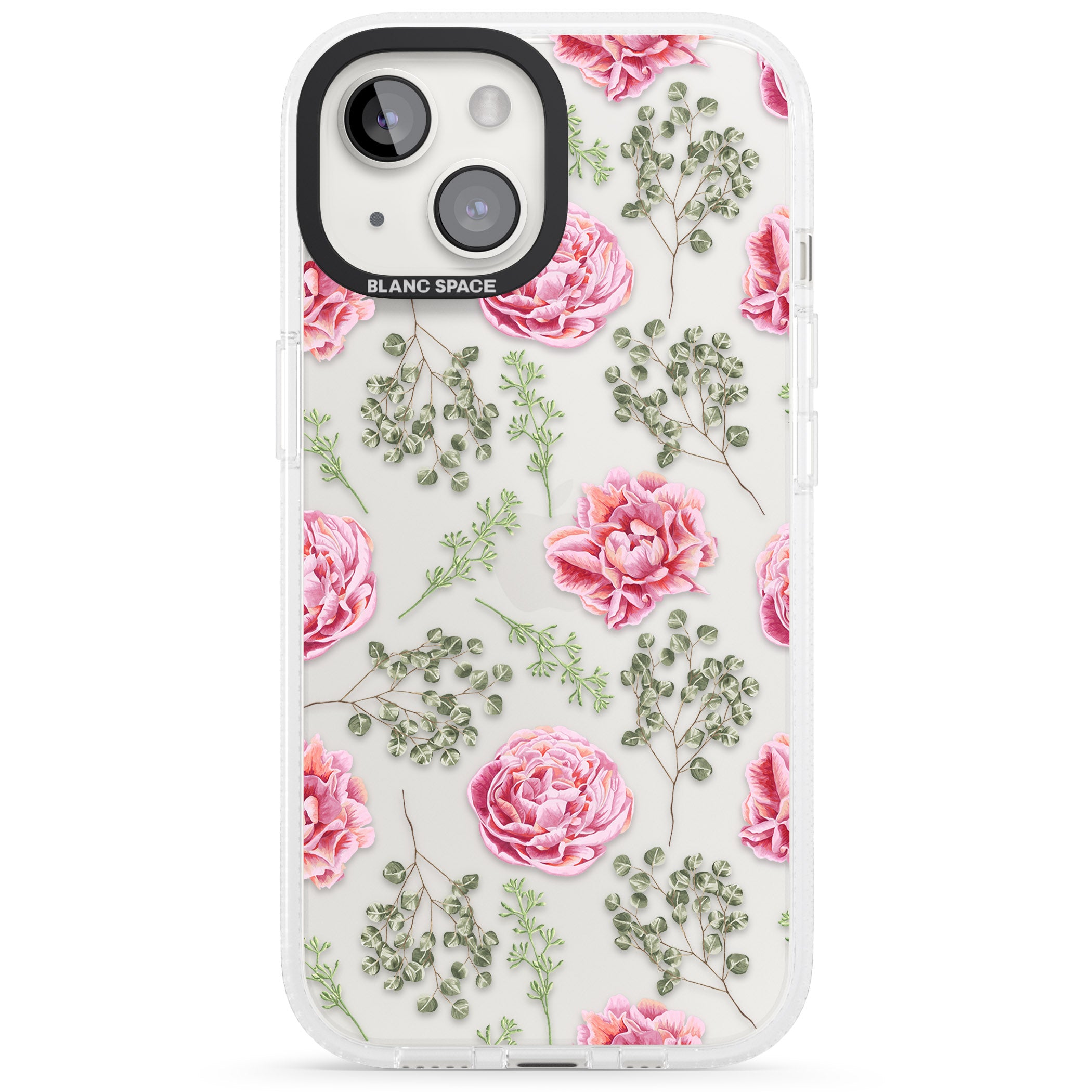 Roses & Eucalyptus Transparent Floral iPhone 15 / 14 / 13 Clear Case Impact Air - Blanc Space