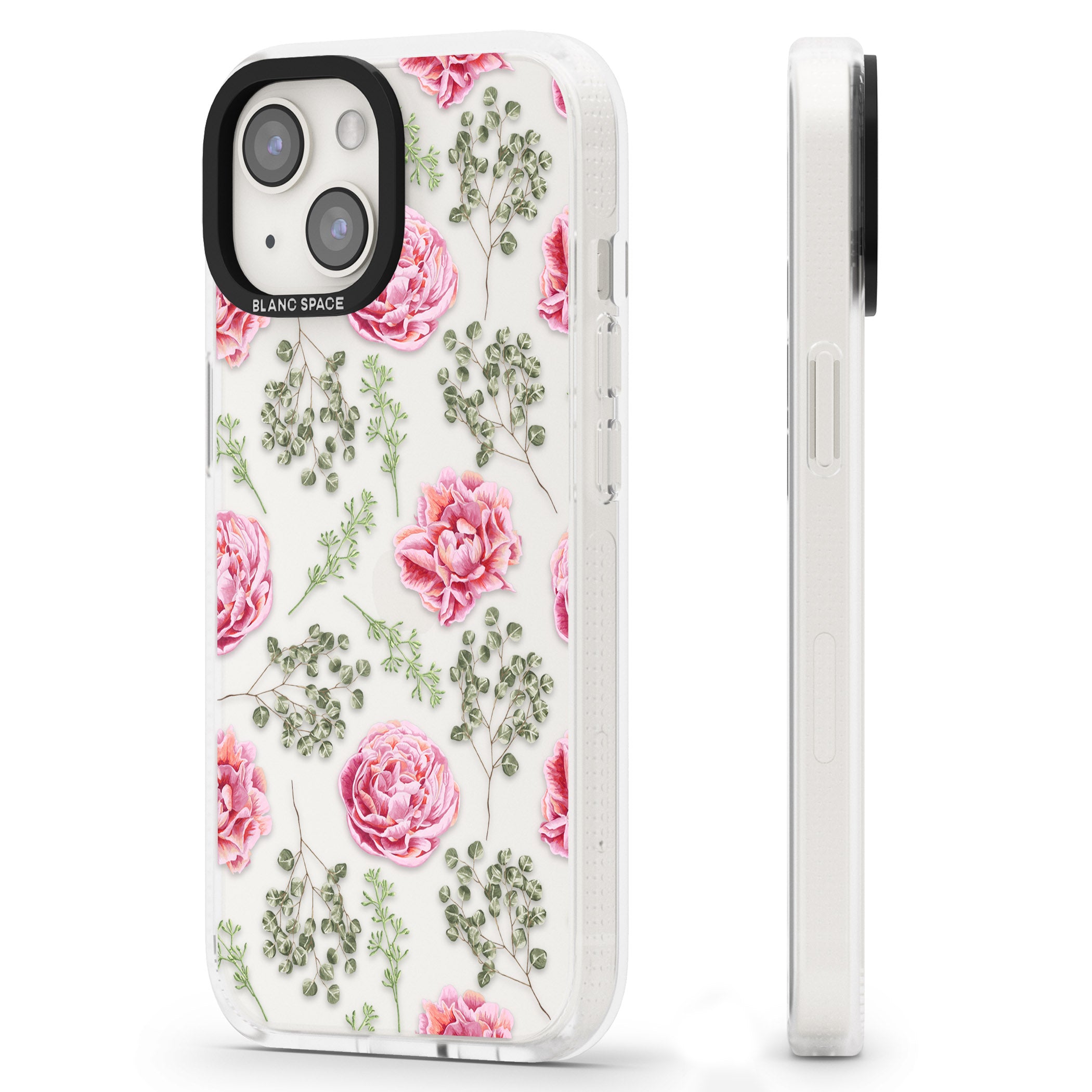 Roses & Eucalyptus Transparent Floral iPhone 15 / 14 / 13 Clear Case Impact Air - Blanc Space