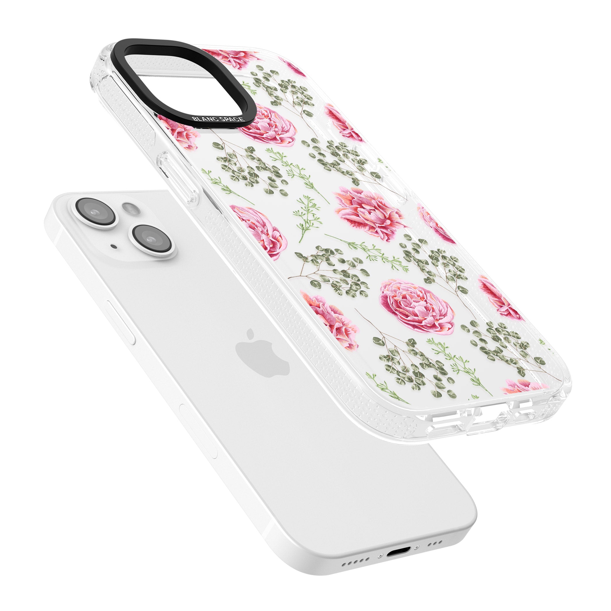 Roses & Eucalyptus Transparent Floral iPhone 15 / 14 / 13 Clear Case Impact Air - Blanc Space