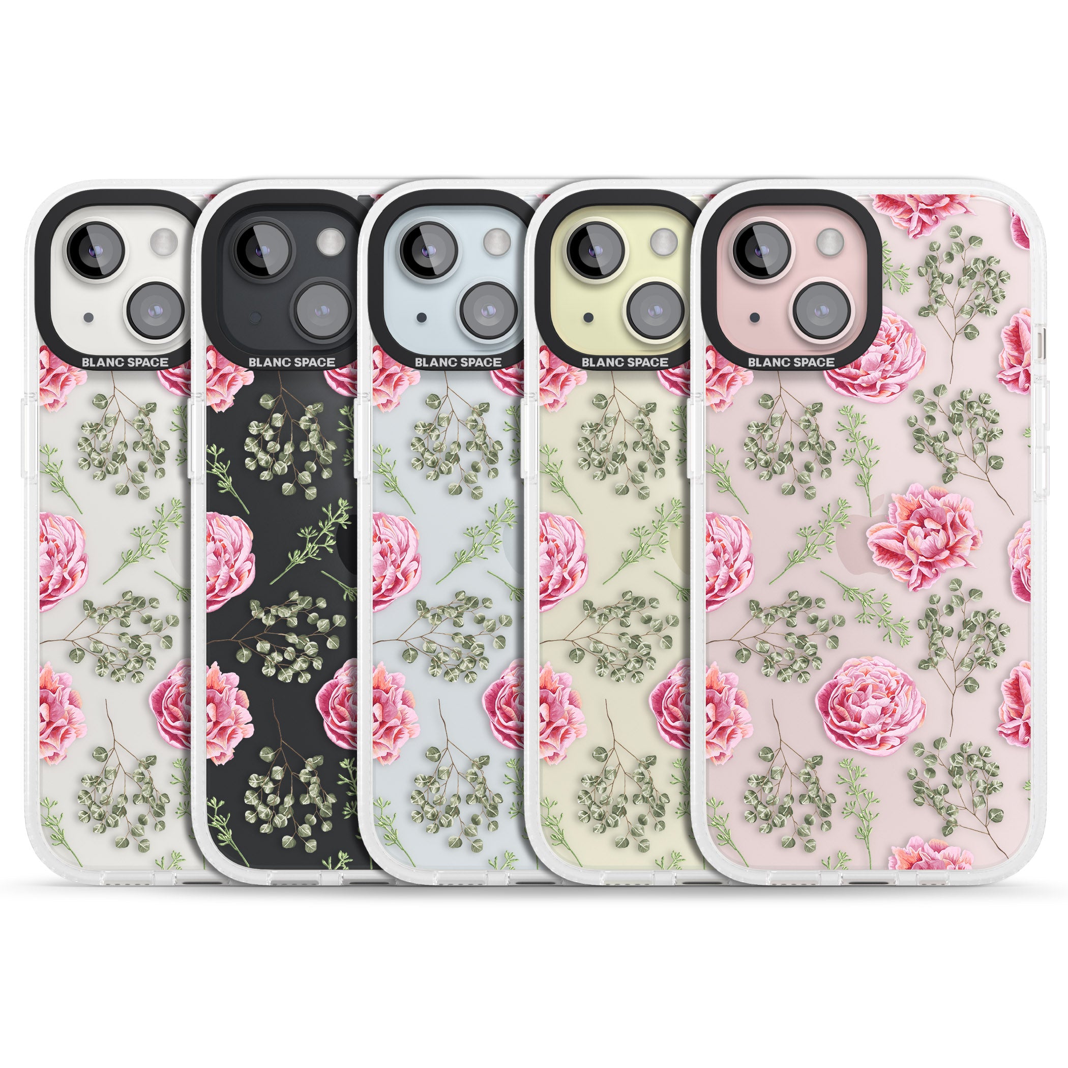 Roses & Eucalyptus Transparent Floral iPhone 15 / 14 / 13 Clear Case Impact Air - Blanc Space
