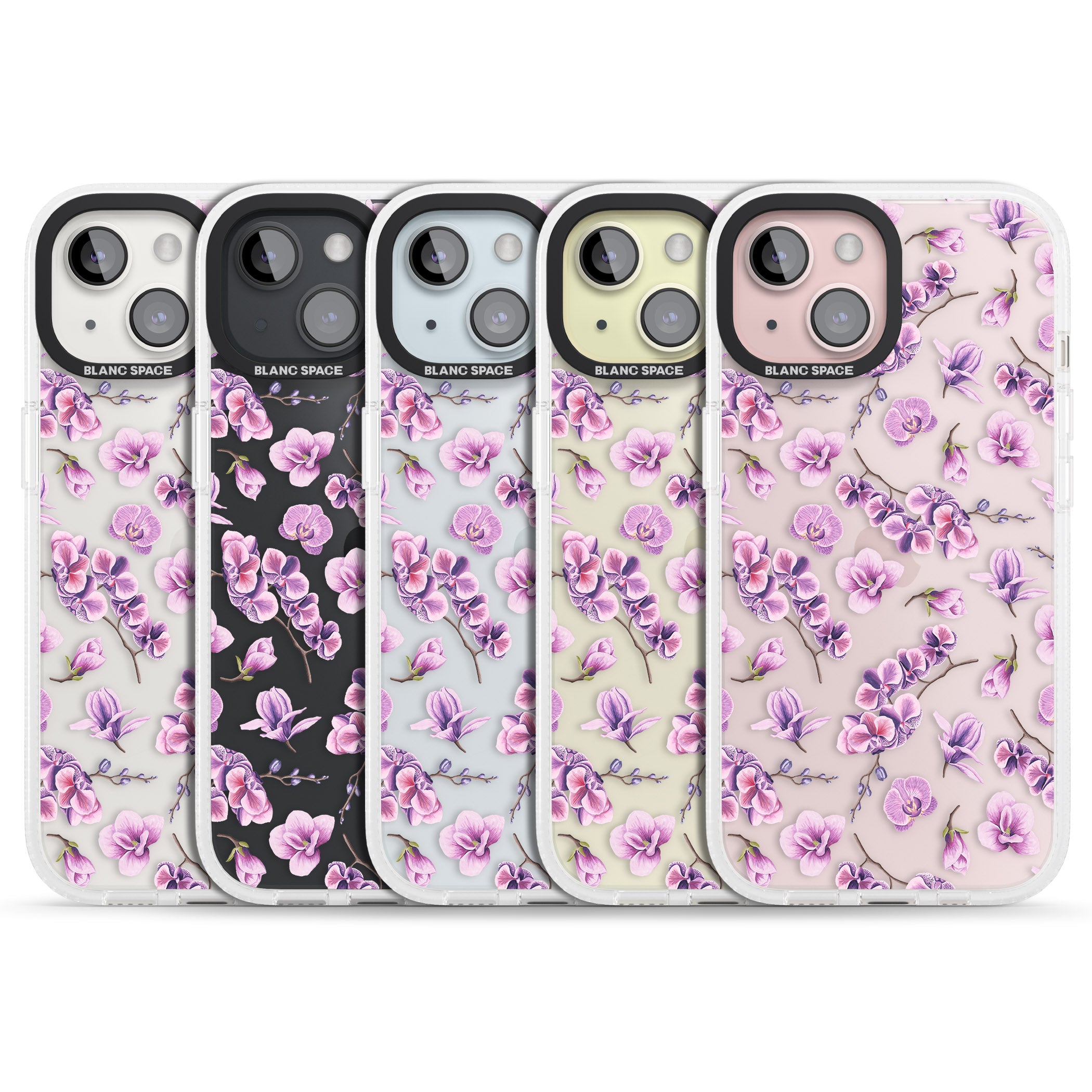 Purple Orchids Transparent Floral iPhone 15 / 14 / 13 Clear Case Impact Air - Blanc Space