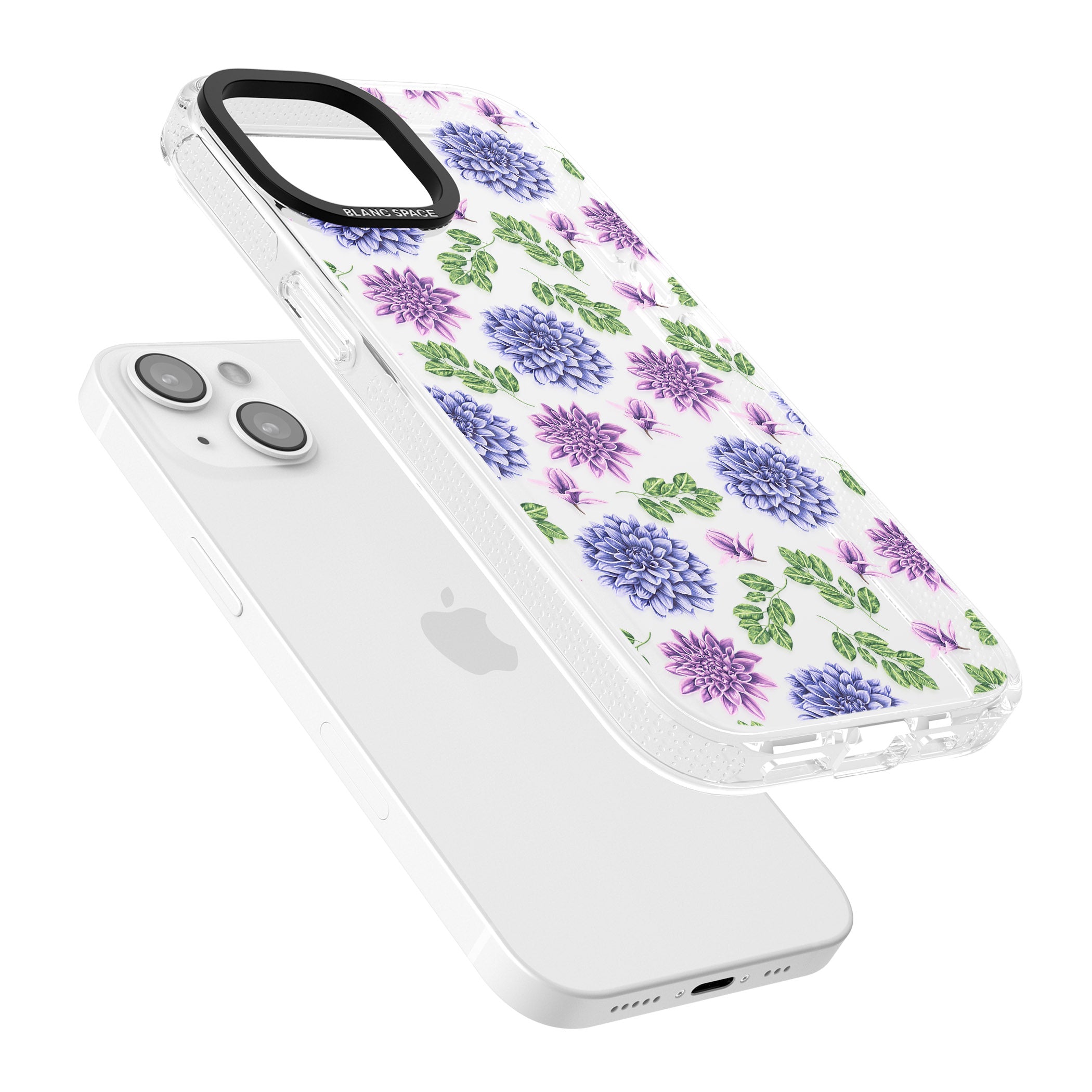 Purple Dahlias Transparent Floral iPhone 15 / 14 / 13 Clear Case Impact Air - Blanc Space