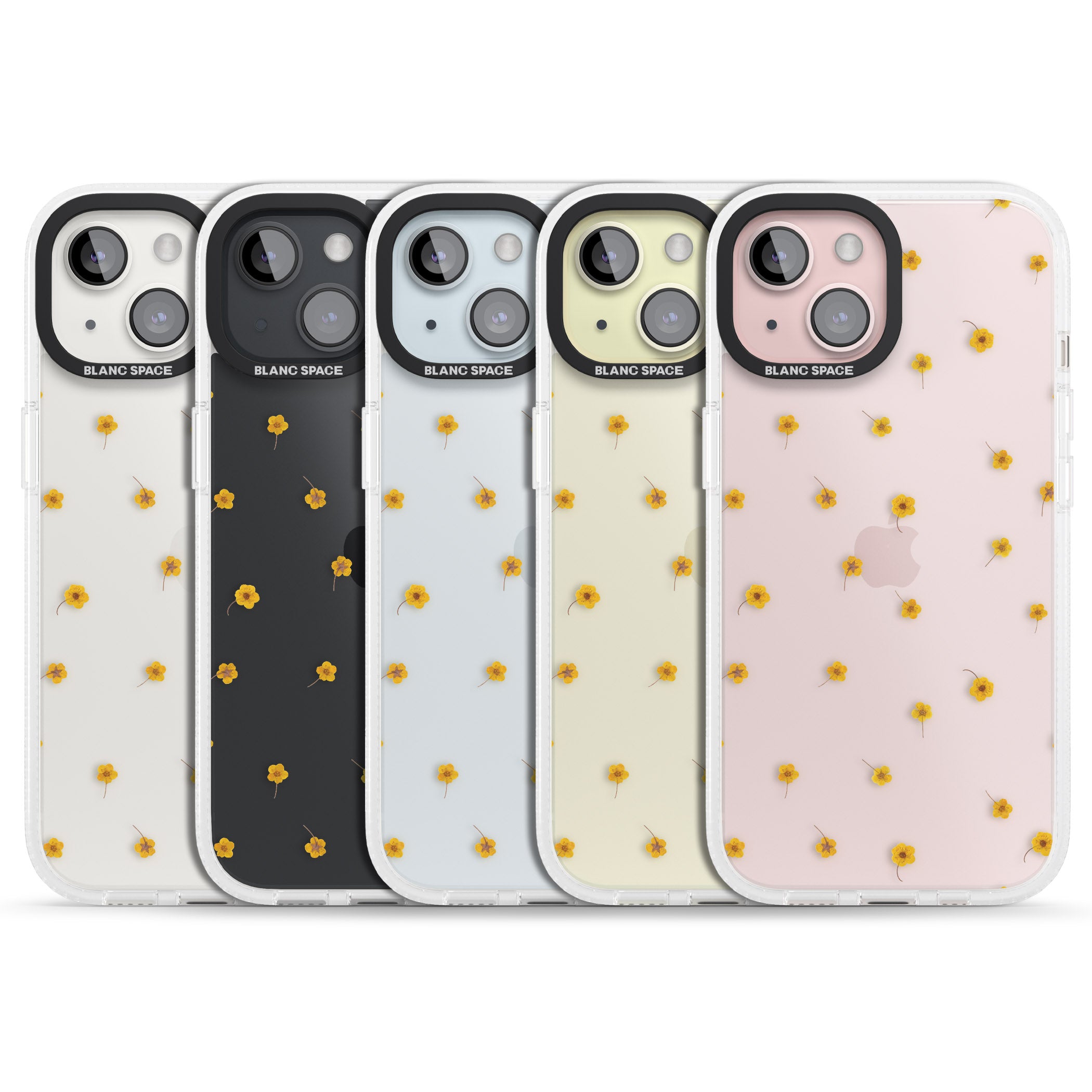Yellow Flower Pattern - Dried Flower-Inspired iPhone 15 / 14 / 13 Clear Case Impact Air - Blanc Space