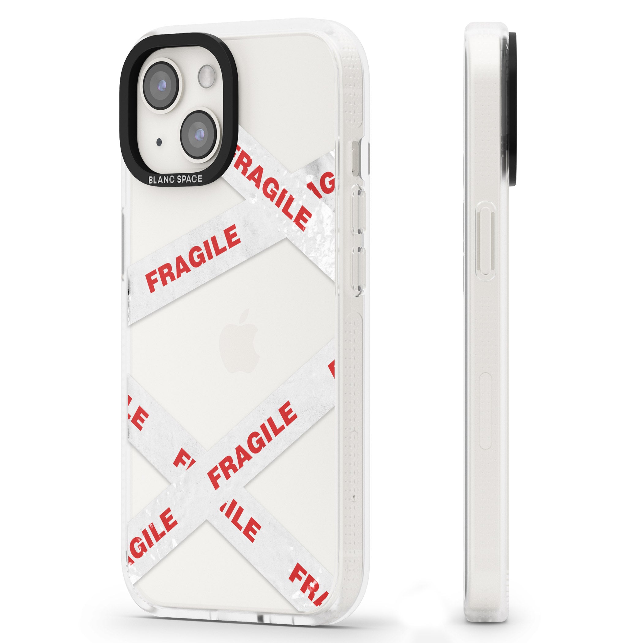 Fragile Tape iPhone 15 / 14 / 13 Clear Case Impact Air - Blanc Space