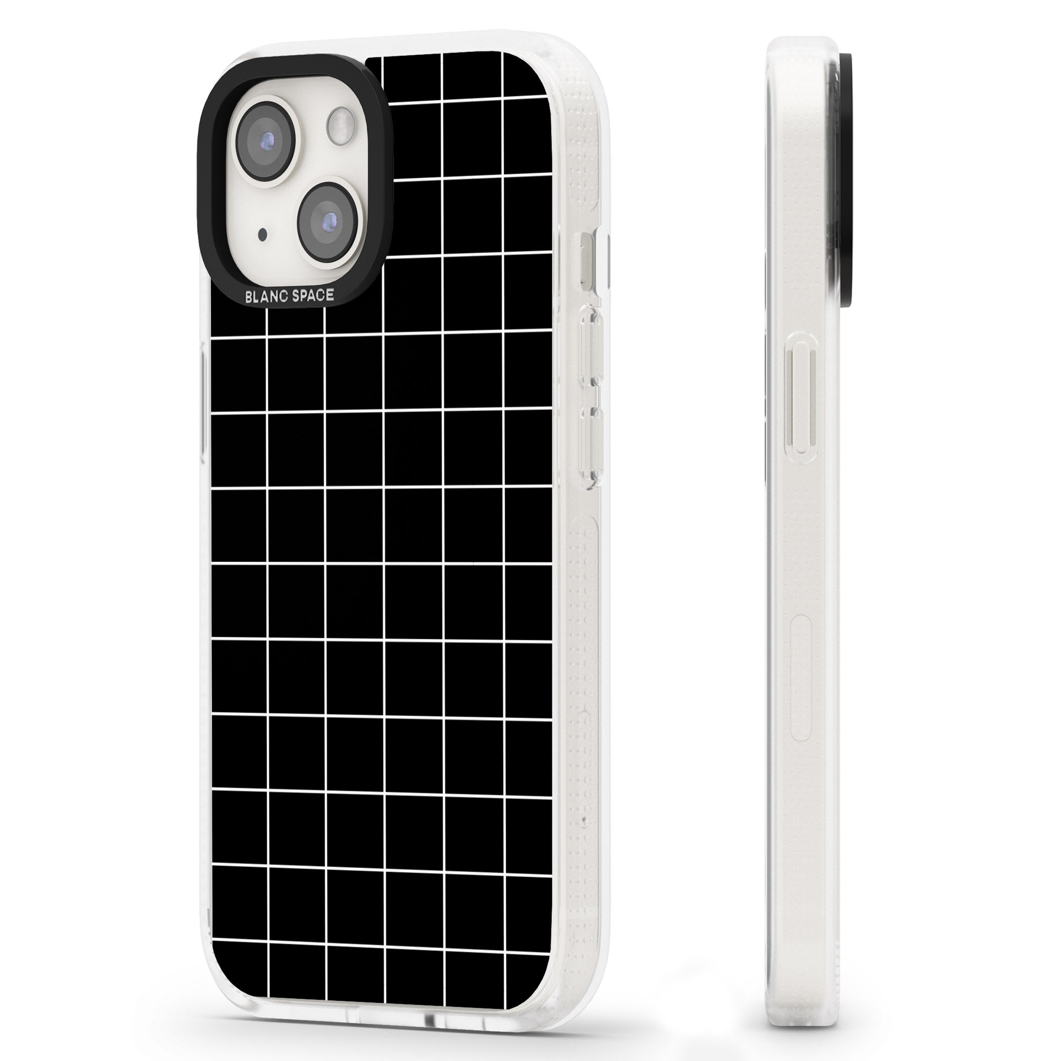 Simplistic Large Grid Pattern Black iPhone 15 / 14 / 13 Clear Case Impact Air - Blanc Space