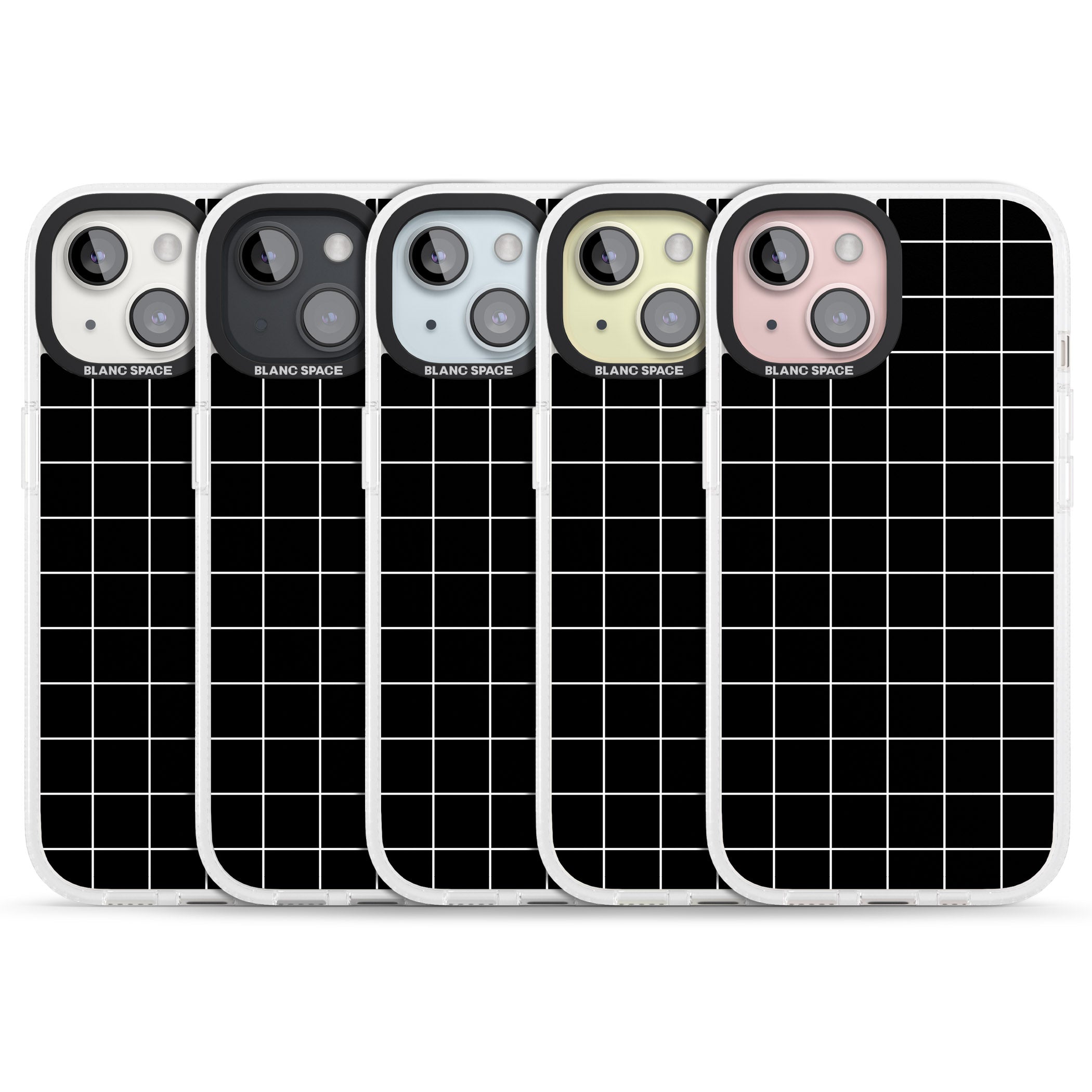 Simplistic Large Grid Pattern Black iPhone 15 / 14 / 13 Clear Case Impact Air - Blanc Space