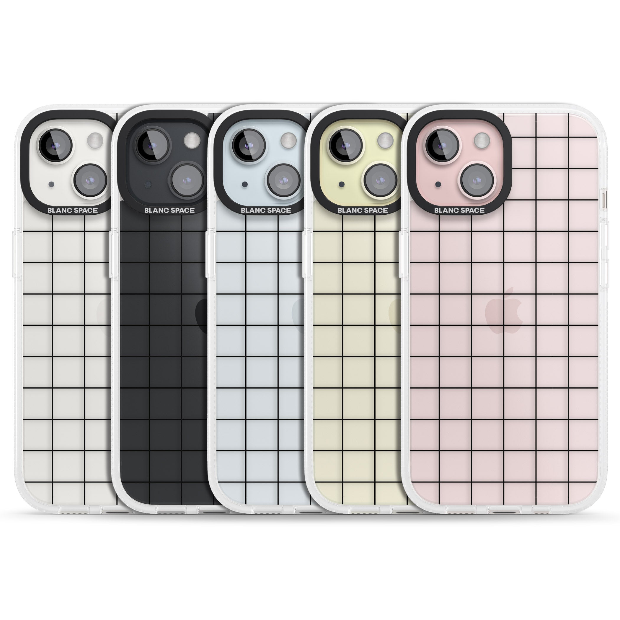 Simplistic Large Grid Pattern Black (Transparent) iPhone 15 / 14 / 13 Clear Case Impact Air - Blanc Space