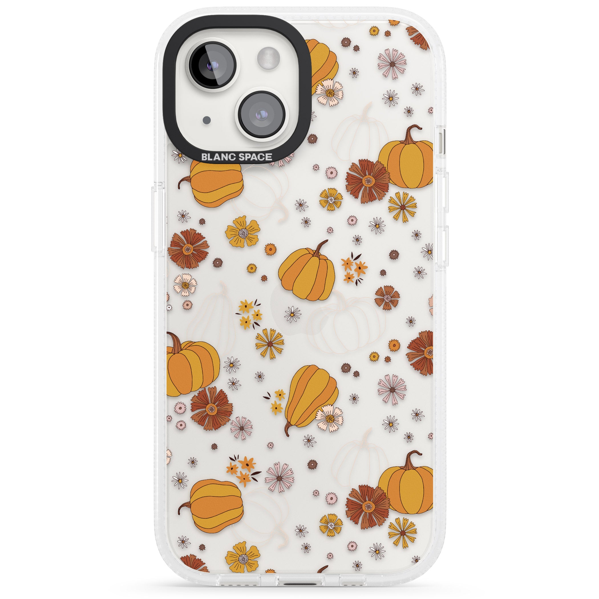 Halloween Pumpkins and Flowers iPhone 15 / 14 / 13 Clear Case Impact Air - Blanc Space