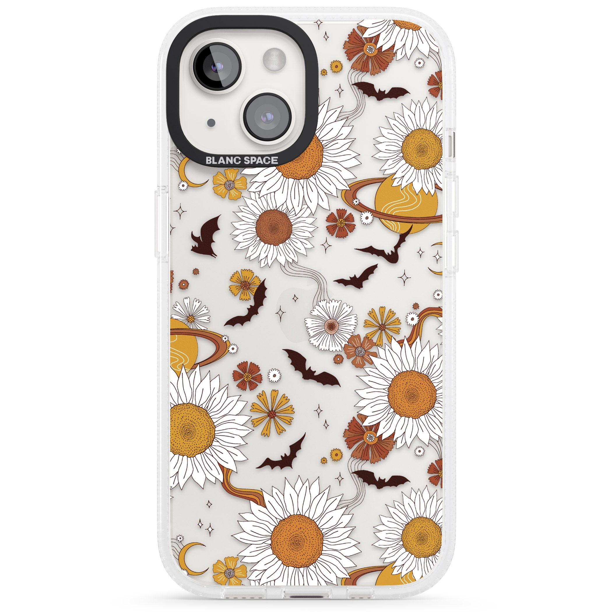 Halloween Bats and Planets iPhone 15 / 14 / 13 Clear Case Impact Air - Blanc Space