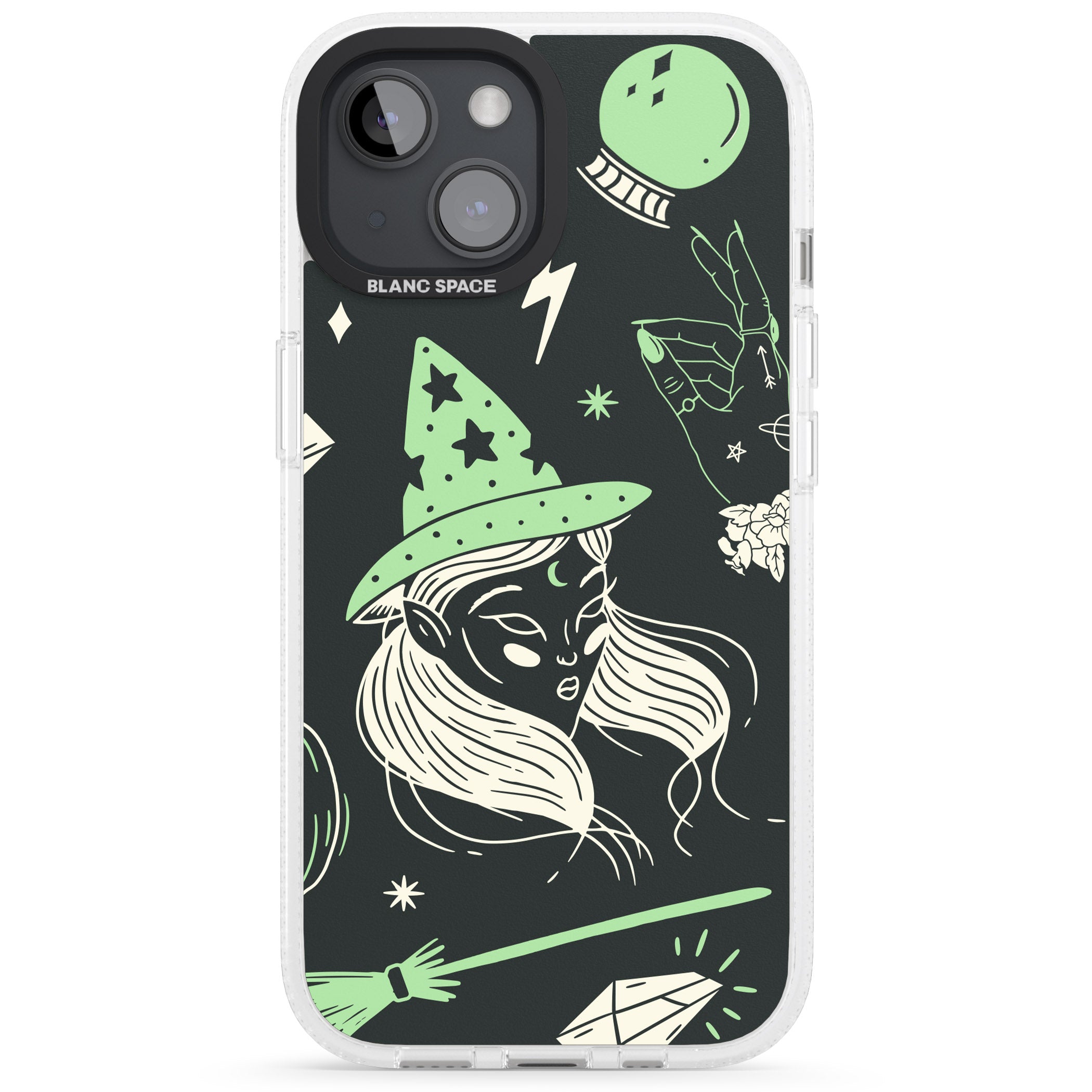 Astrology Witch Pattern iPhone 15 / 14 / 13 Clear Case Impact Air - Blanc Space
