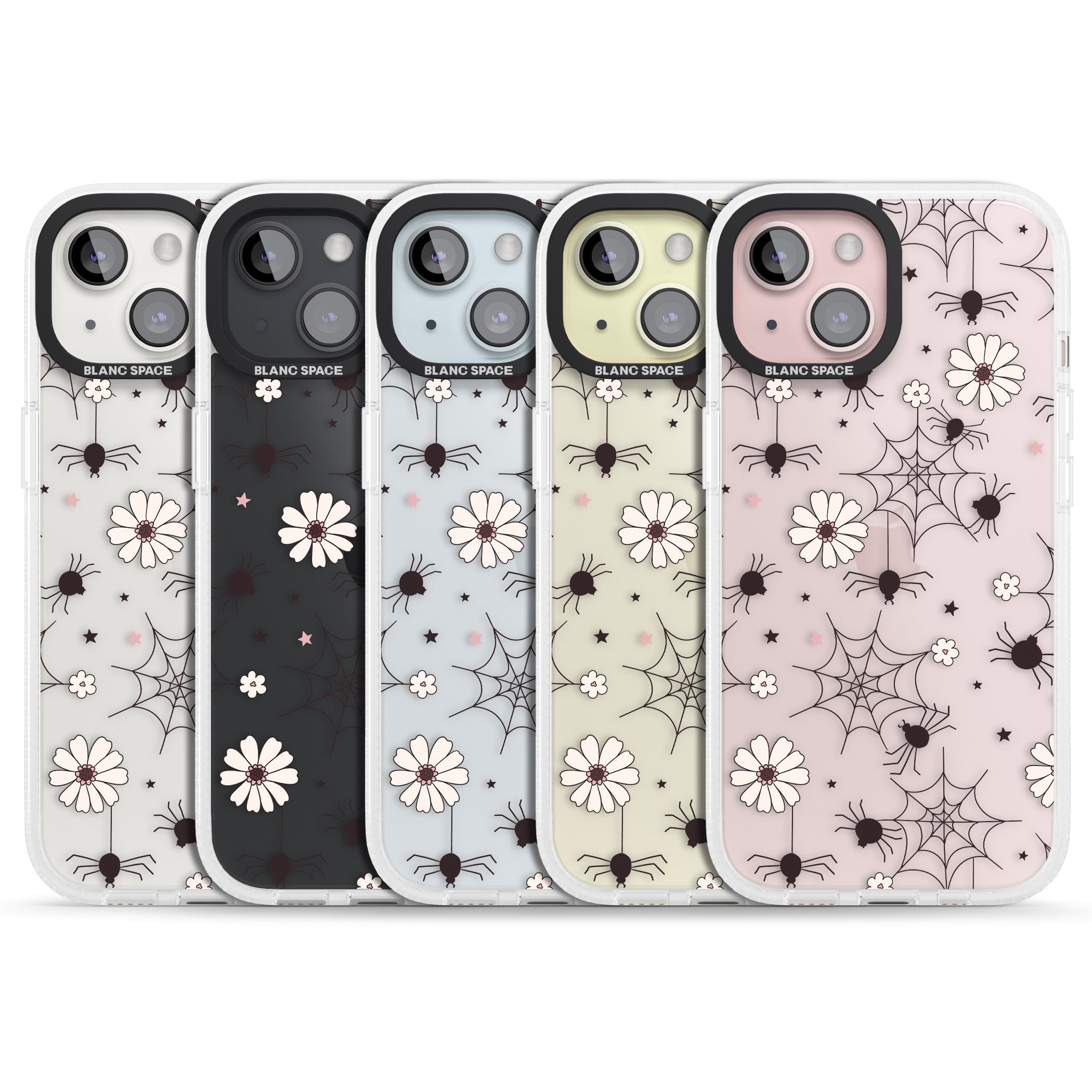 Spiders and Flowers Pattern iPhone 15 / 14 / 13 Clear Case Impact Air - Blanc Space