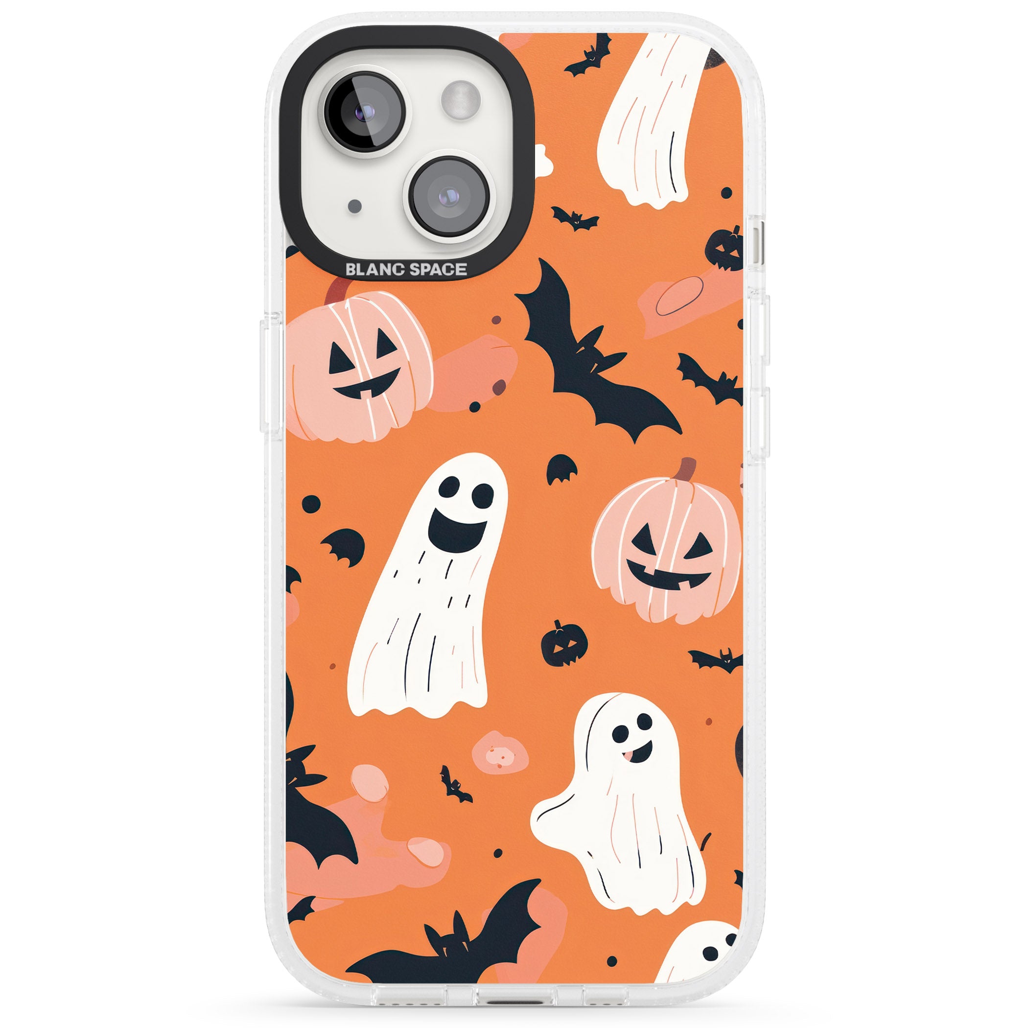 Orange Halloween Pattern iPhone 15 / 14 / 13 Clear Case Impact Air - Blanc Space