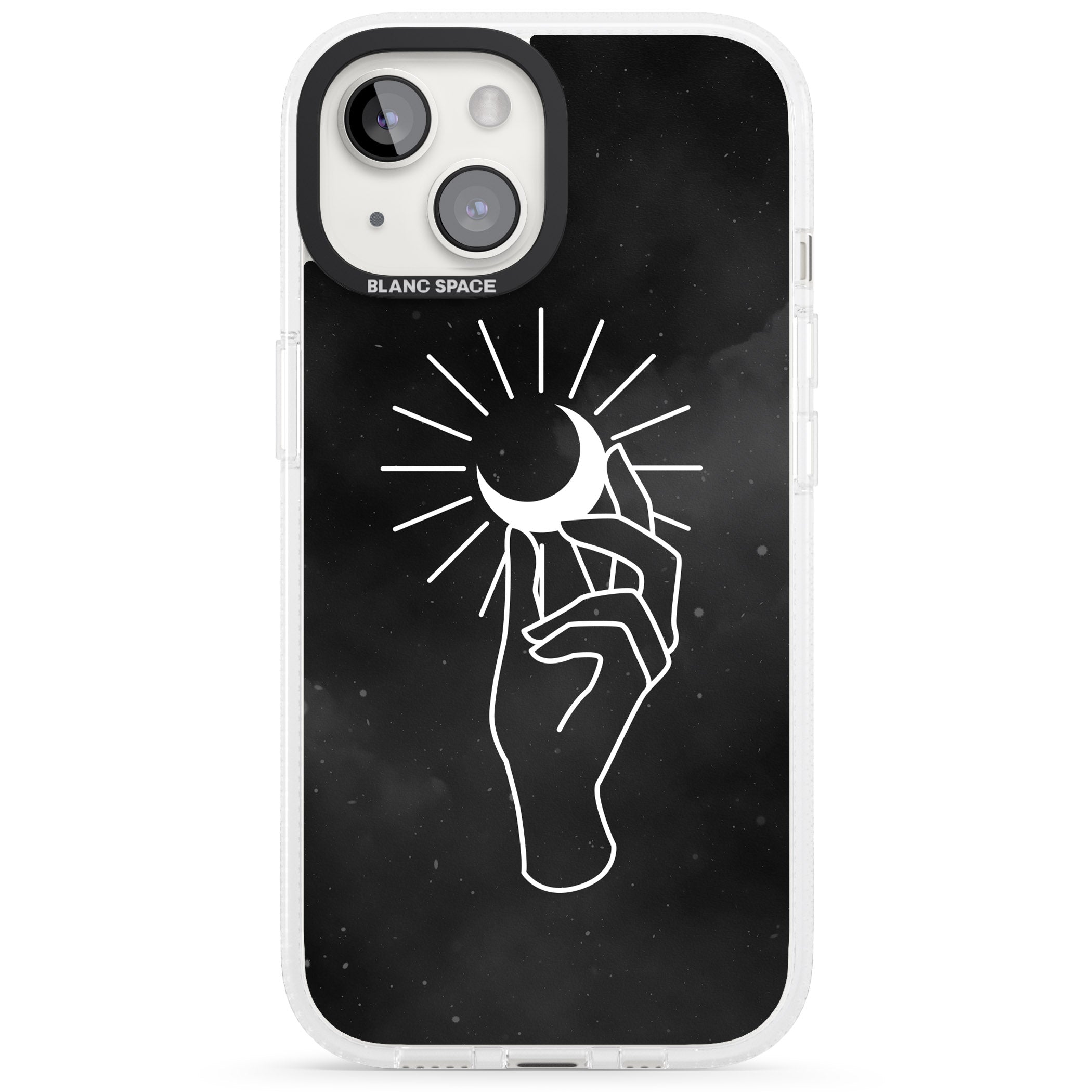 Hand Holding Moon iPhone 15 / 14 / 13 Clear Case Impact Air - Blanc Space