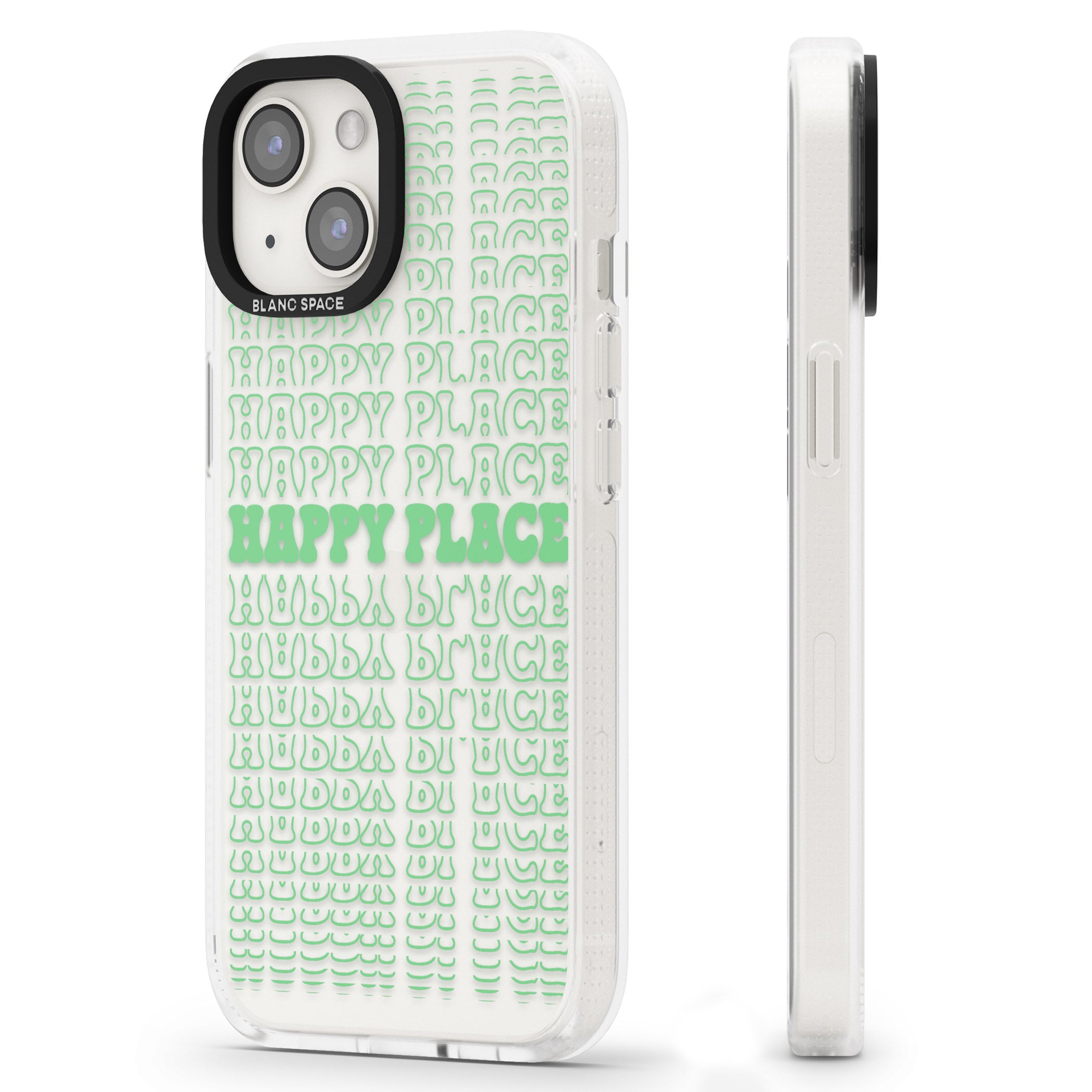 Happy Place (Green) iPhone 15 / 14 / 13 Clear Case Impact Air - Blanc Space