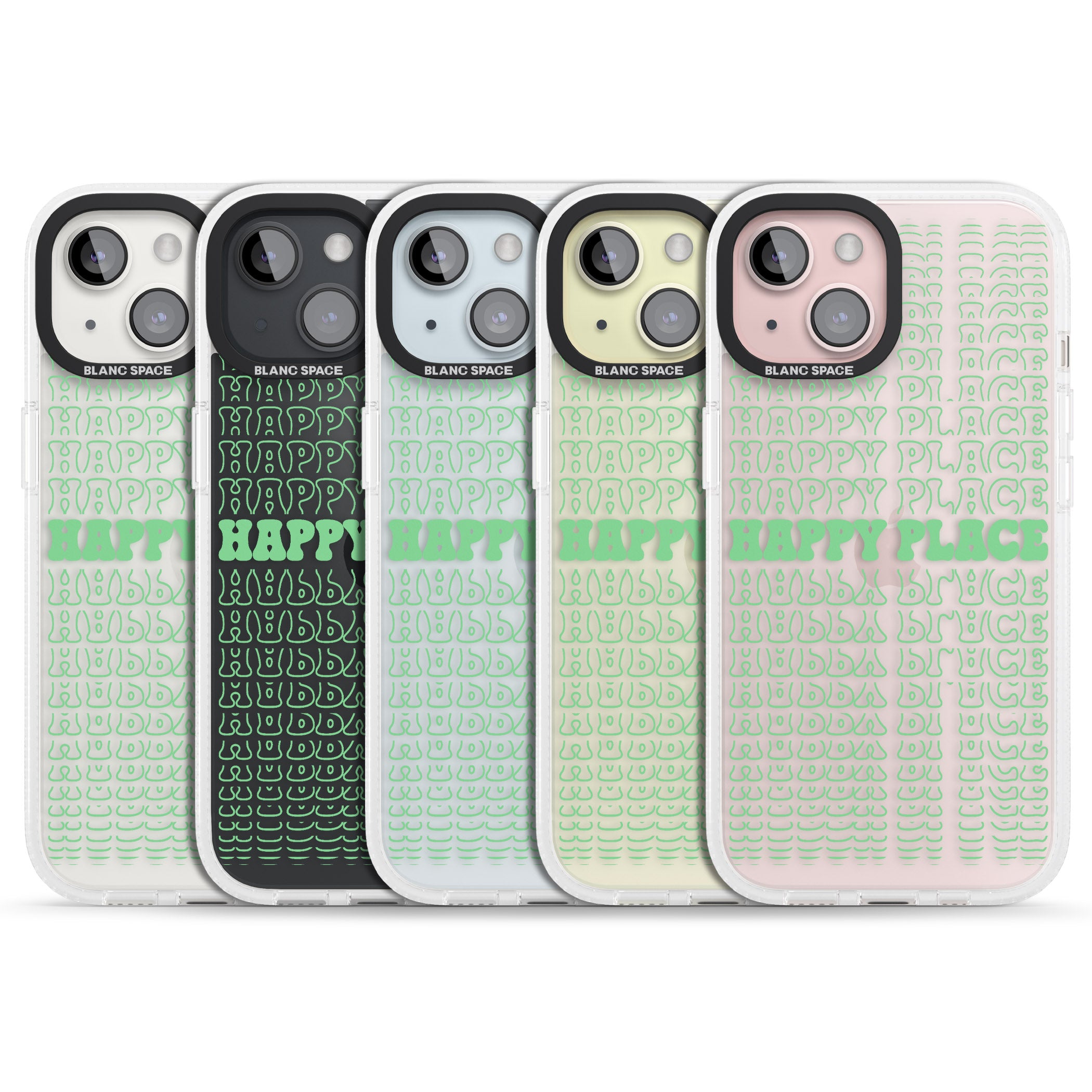 Happy Place (Green) iPhone 15 / 14 / 13 Clear Case Impact Air - Blanc Space