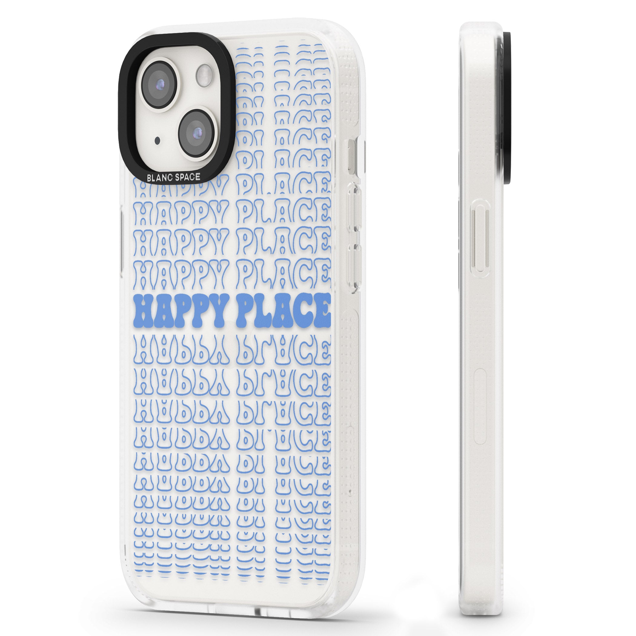 Happy Place (Blue) iPhone 15 / 14 / 13 Clear Case Impact Air - Blanc Space