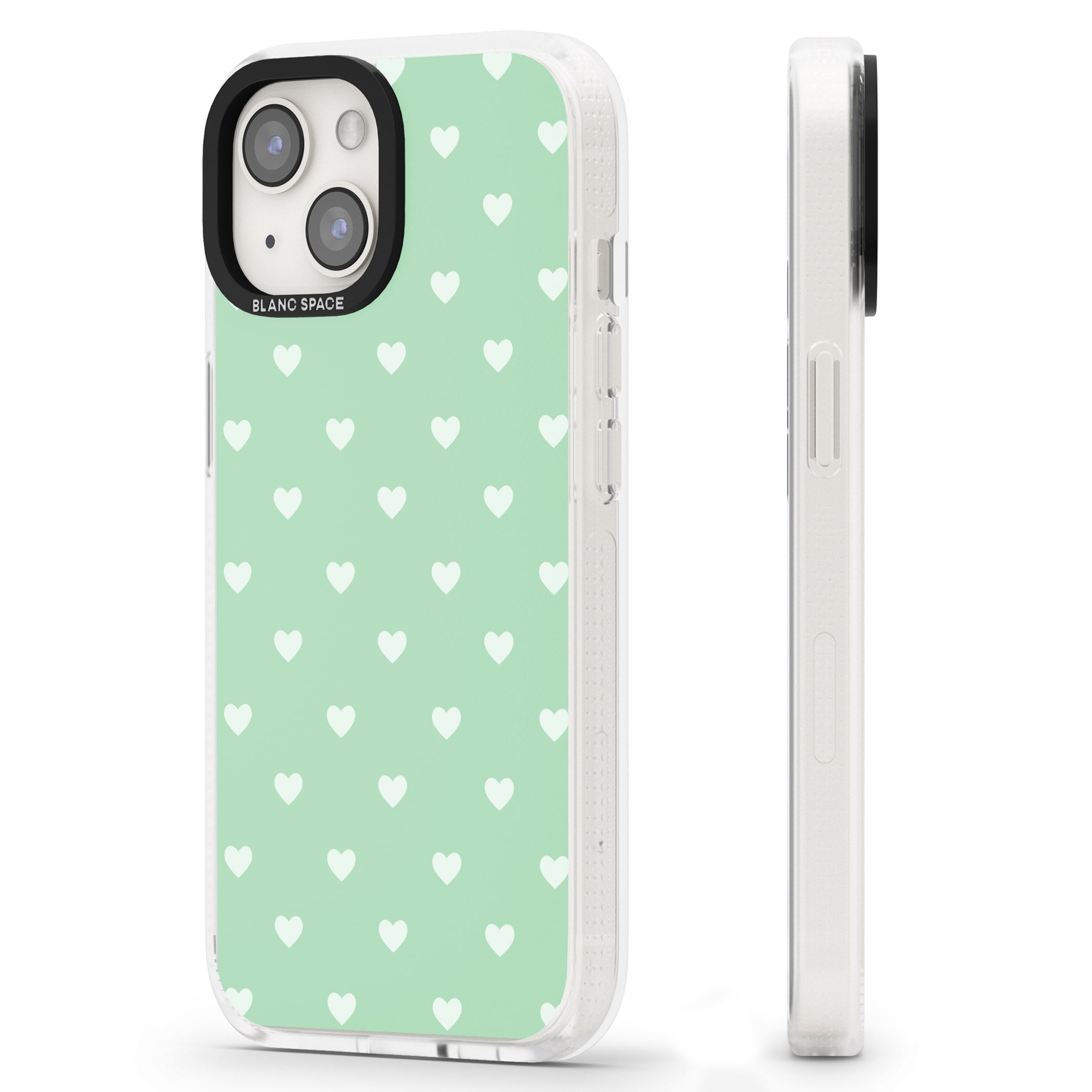 Small Heart Pattern: Green iPhone 15 / 14 / 13 Clear Case Impact Air - Blanc Space
