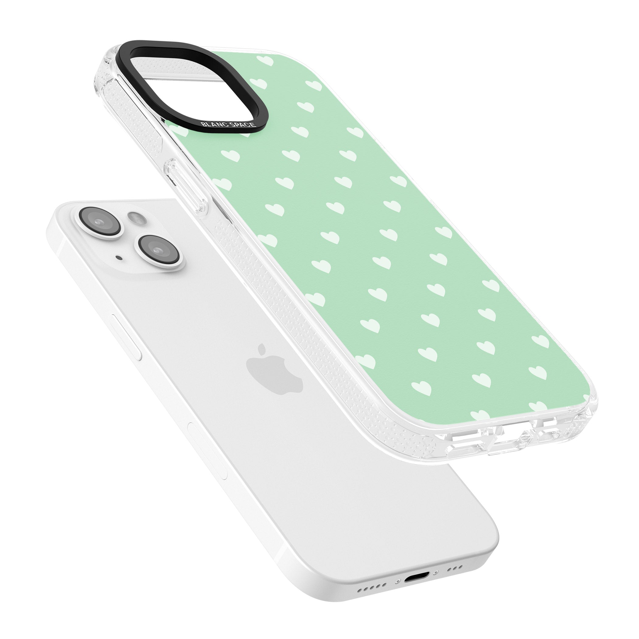 Small Heart Pattern: Green iPhone 15 / 14 / 13 Clear Case Impact Air - Blanc Space