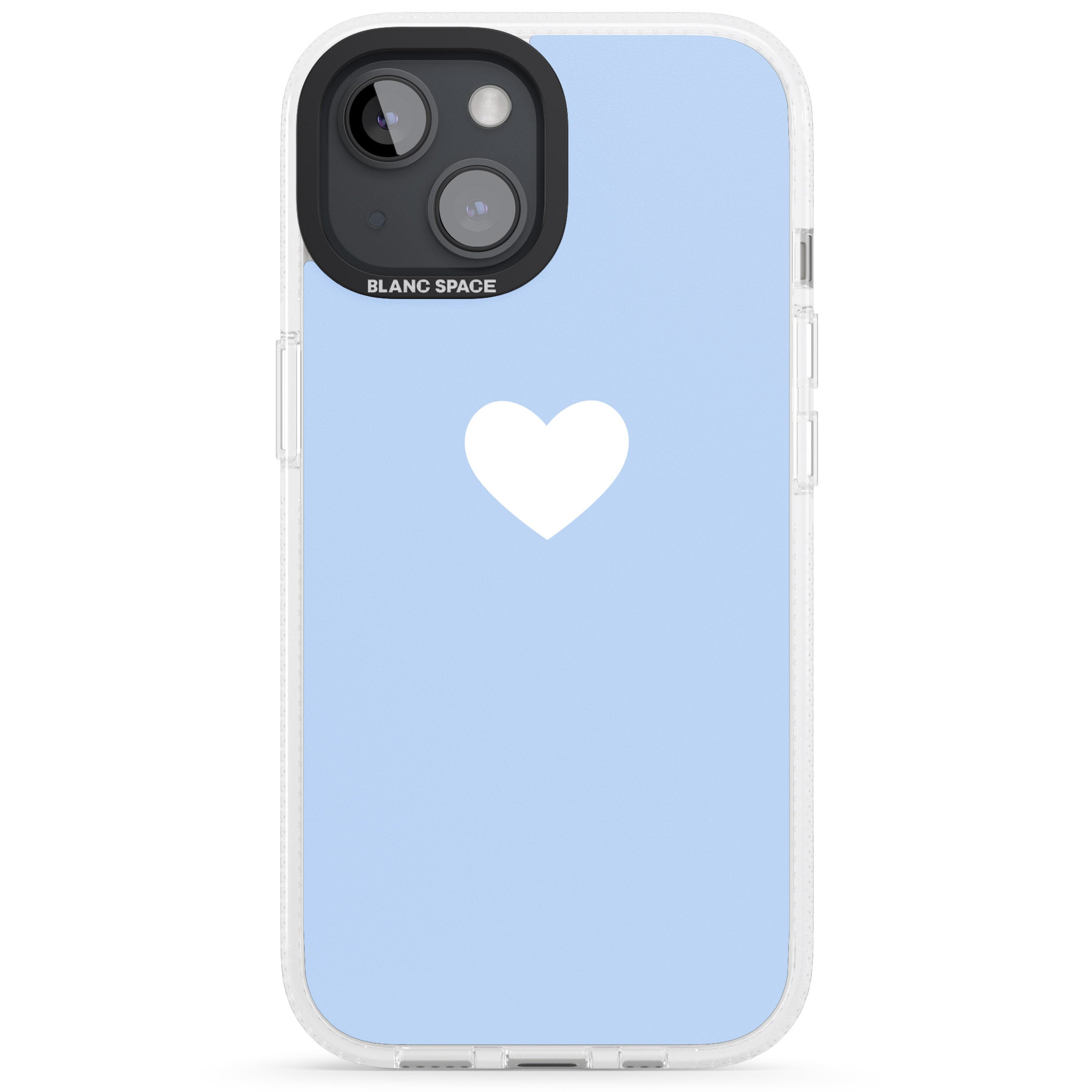 Single Heart Design: White & Baby Blue iPhone 15 / 14 / 13 Clear Case Impact Air - Blanc Space