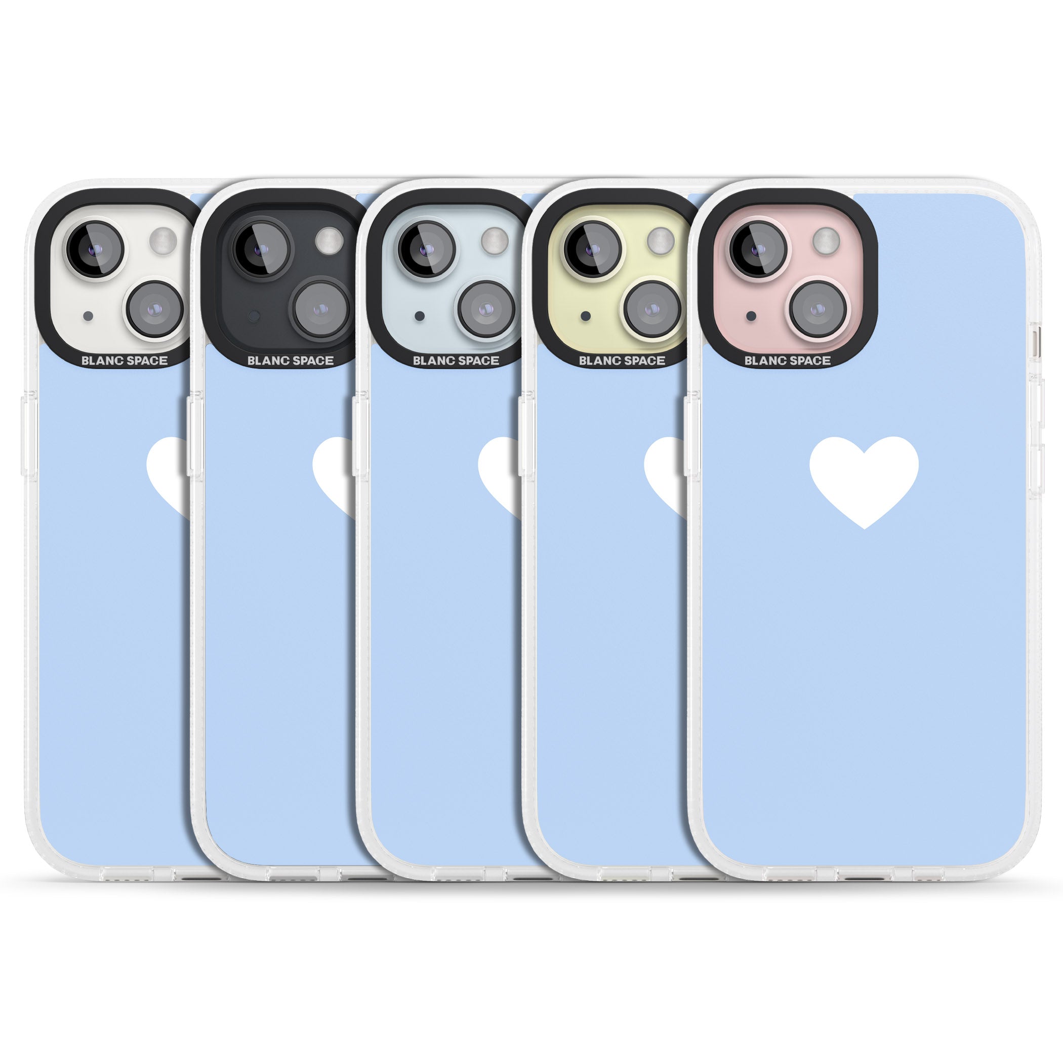 Single Heart Design: White & Baby Blue iPhone 15 / 14 / 13 Clear Case Impact Air - Blanc Space