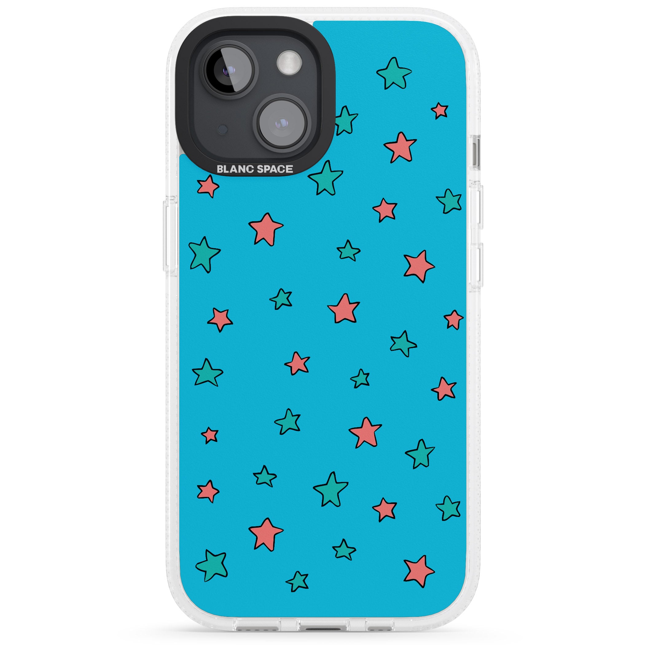 Blue Heartstopper Stars Pattern iPhone 15 / 14 / 13 Clear Case Impact Air - Blanc Space