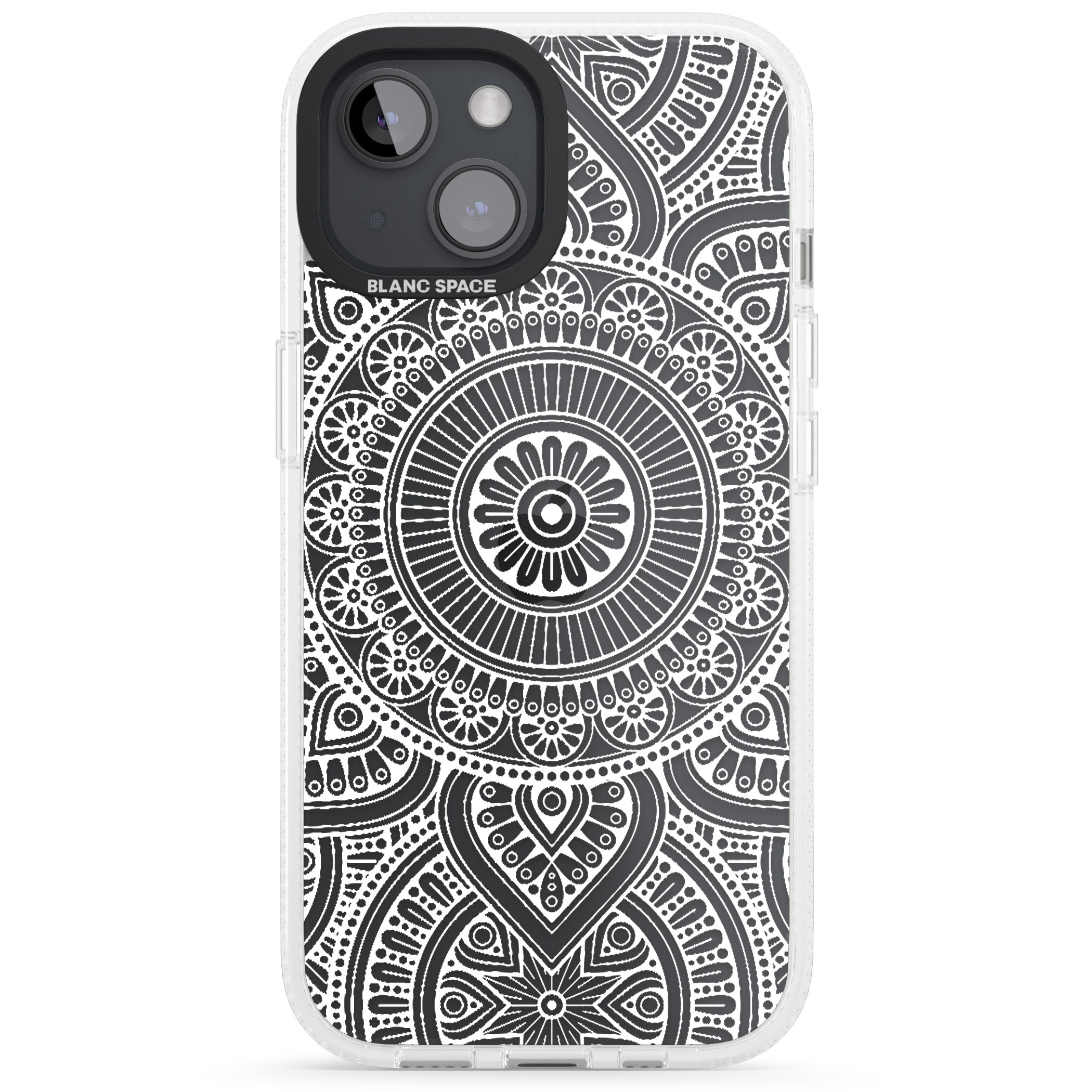 White Henna Flower Wheel iPhone 15 / 14 / 13 Clear Case Impact Air - Blanc Space