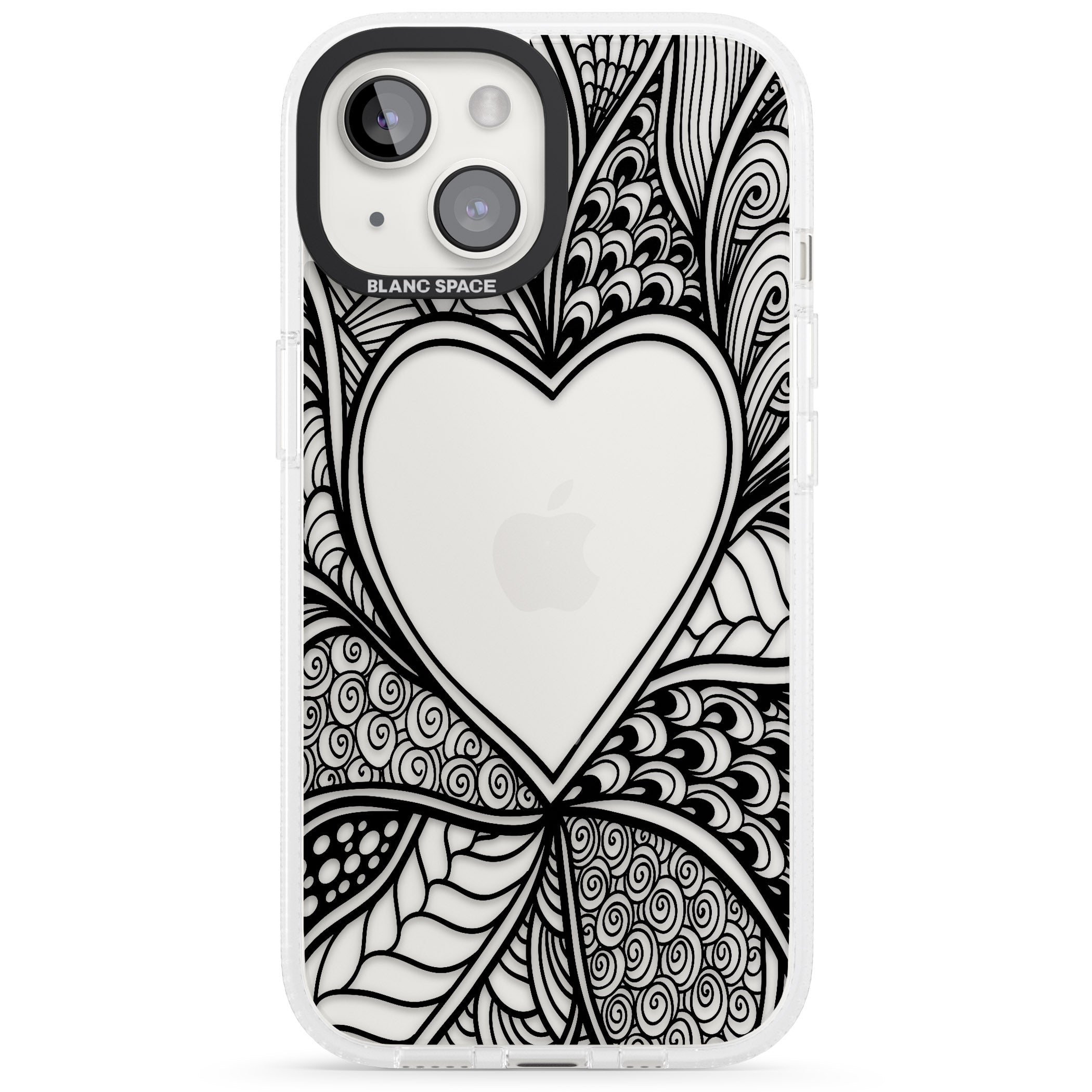 Black Henna Heart iPhone 15 / 14 / 13 Clear Case Impact Air - Blanc Space