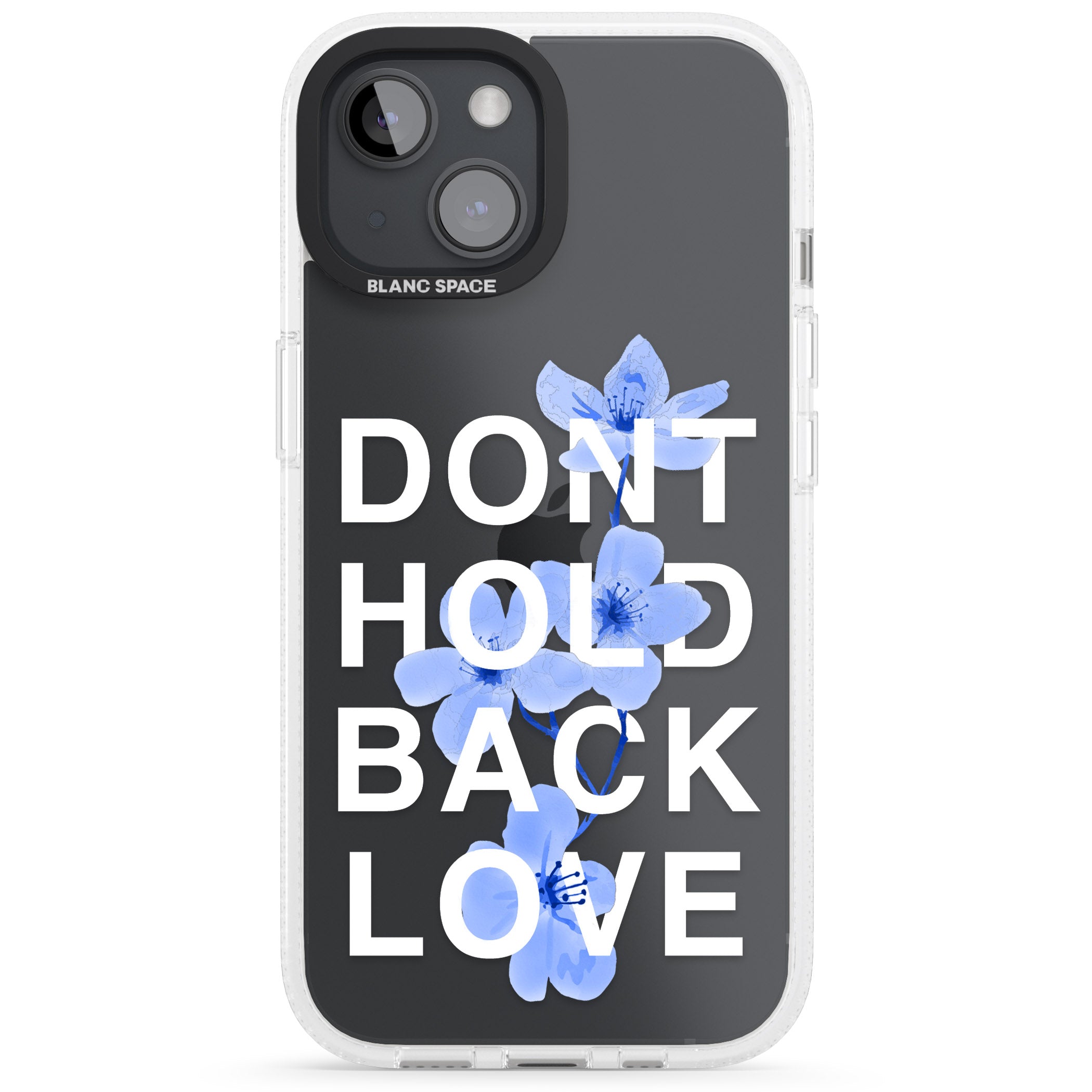 Don't Hold Back Love - Blue & White iPhone 15 / 14 / 13 Clear Case Impact Air - Blanc Space