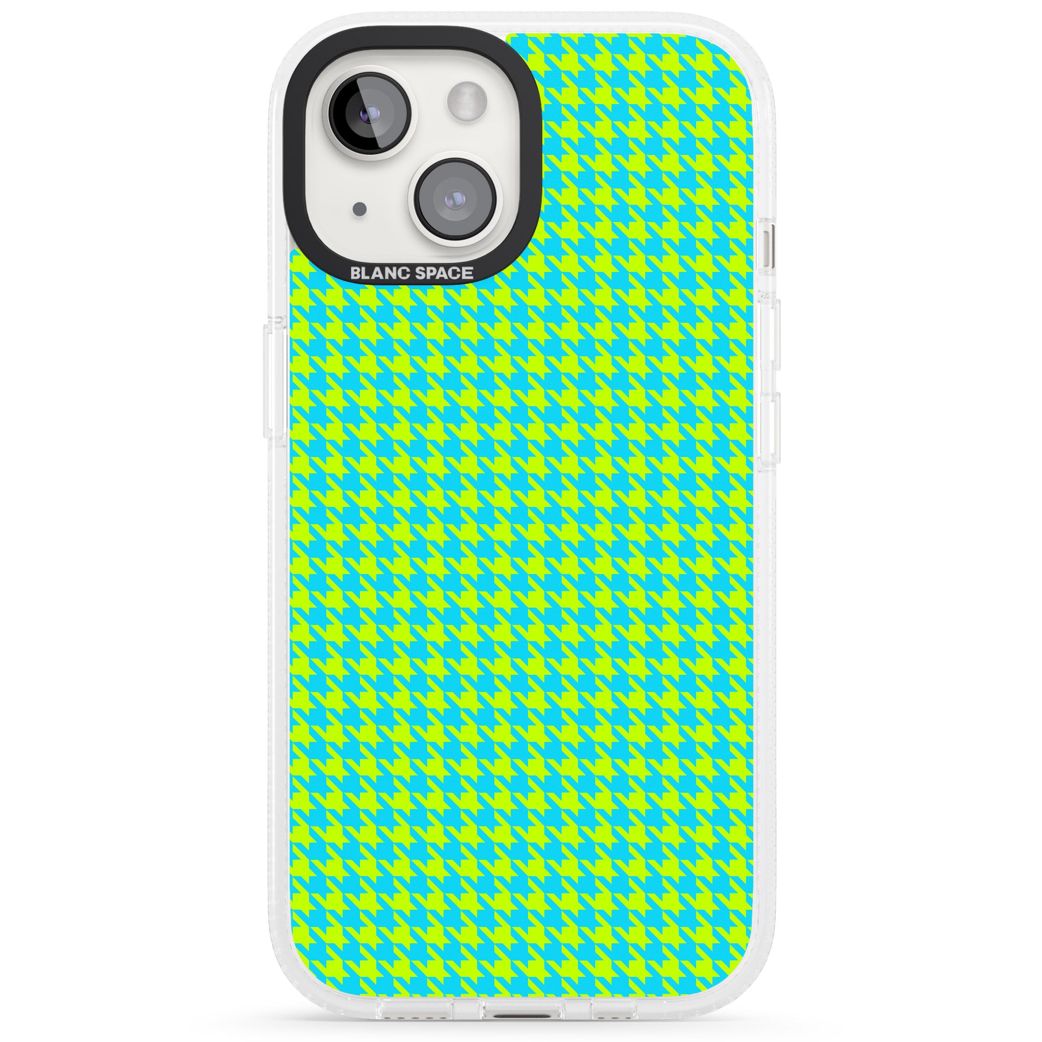 Neon Lime & Turquoise Houndstooth Pattern iPhone 15 / 14 / 13 Clear Case Impact Air - Blanc Space