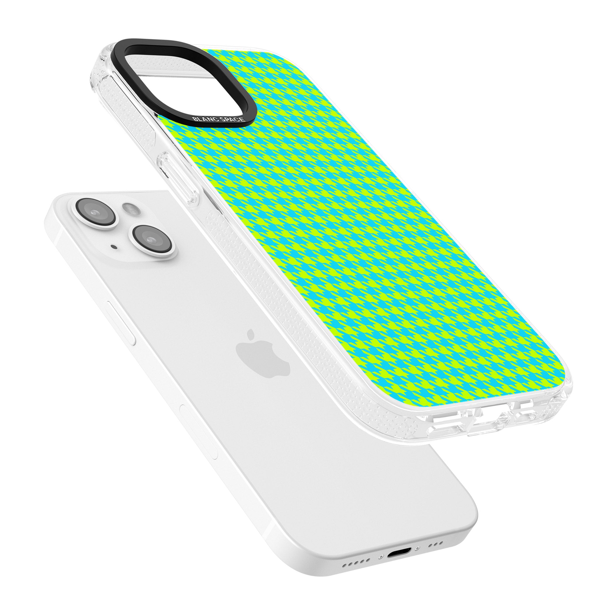 Neon Lime & Turquoise Houndstooth Pattern iPhone 15 / 14 / 13 Clear Case Impact Air - Blanc Space