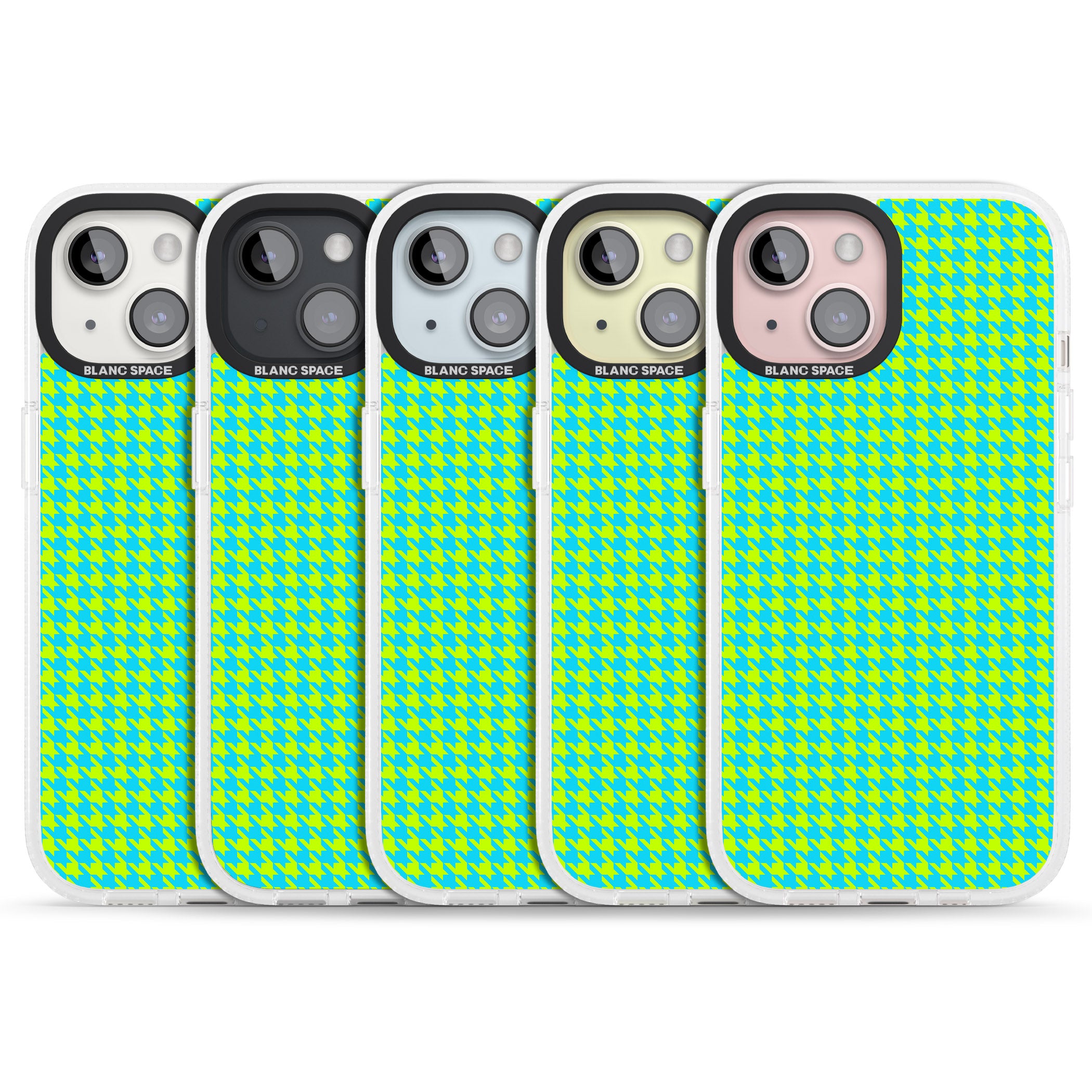 Neon Lime & Turquoise Houndstooth Pattern iPhone 15 / 14 / 13 Clear Case Impact Air - Blanc Space